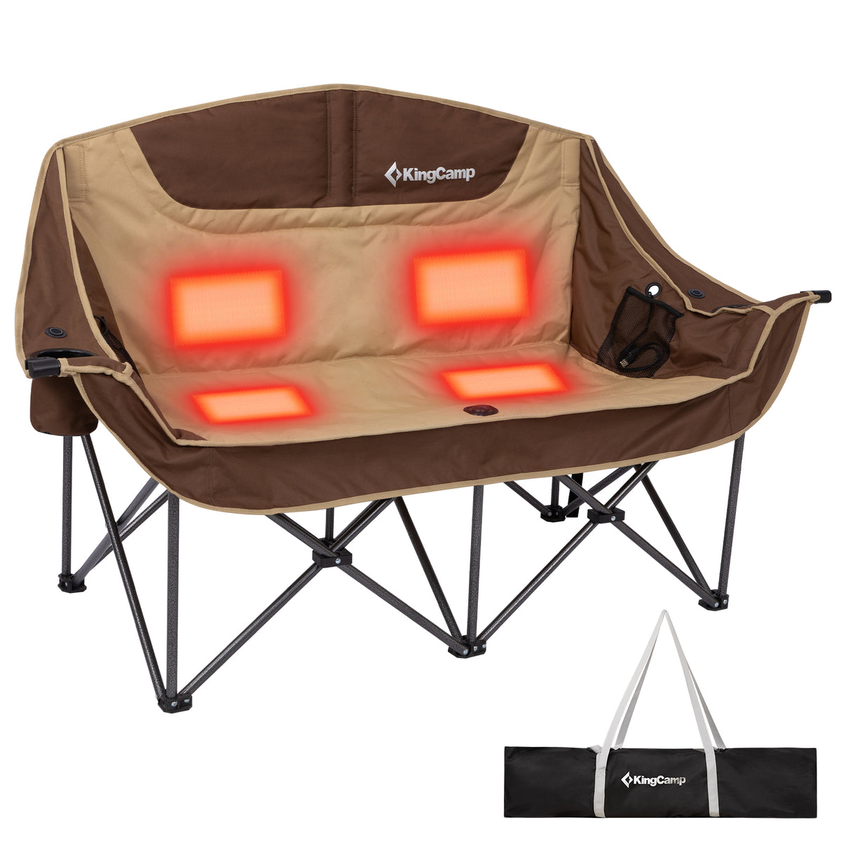 Silla de camping KingCamp CANNA C20 PLUS con calefacción y asiento acolchado extragrande para dos personas con 3 ajustes de temperatura