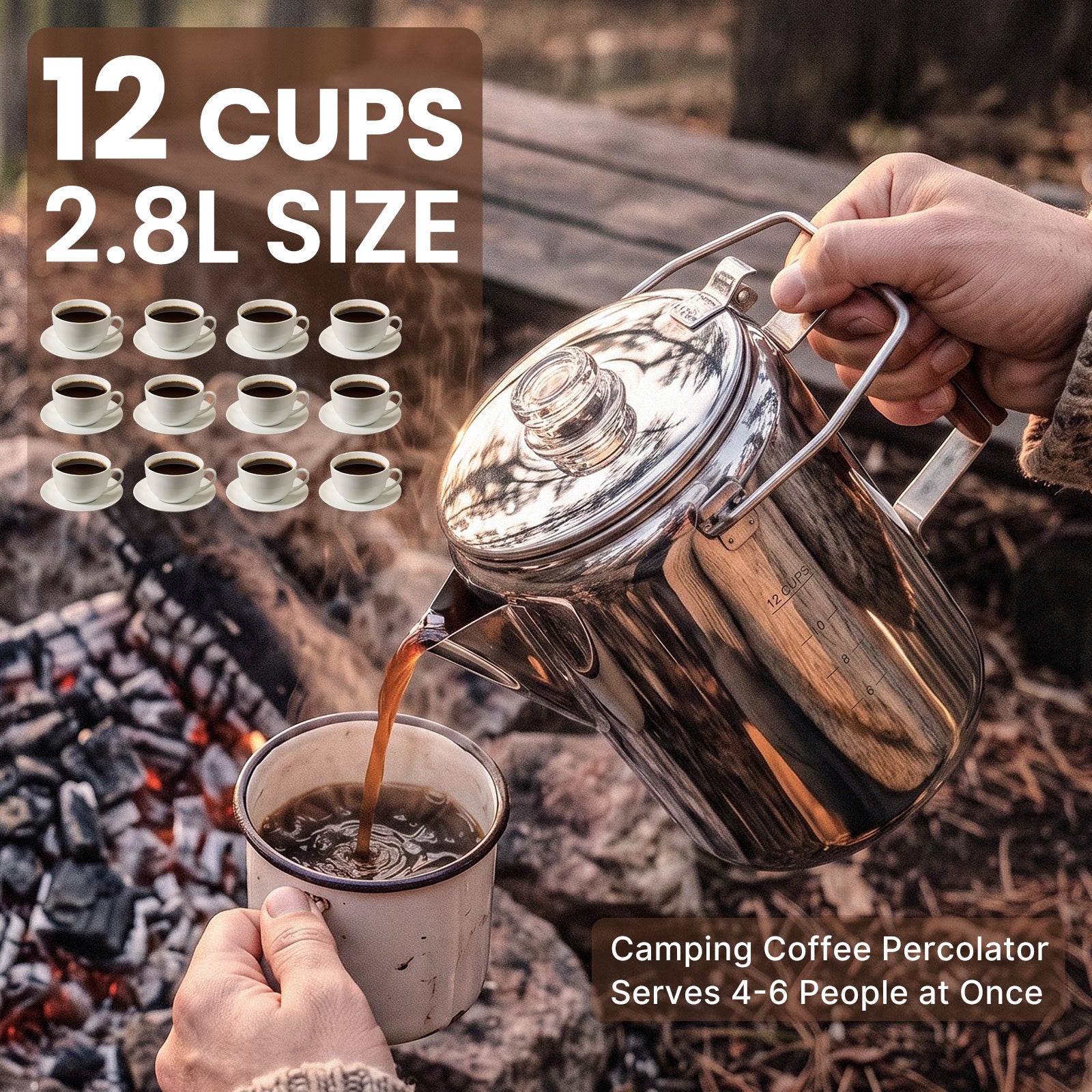 KingCamp Camping Coffee Pot, 12 Cup Stainless Steel Percolator