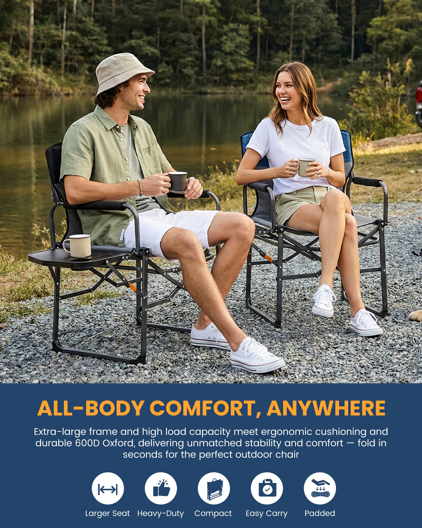 KingCamp ASH C30 Oversized Director's Camp Chair with Side Table