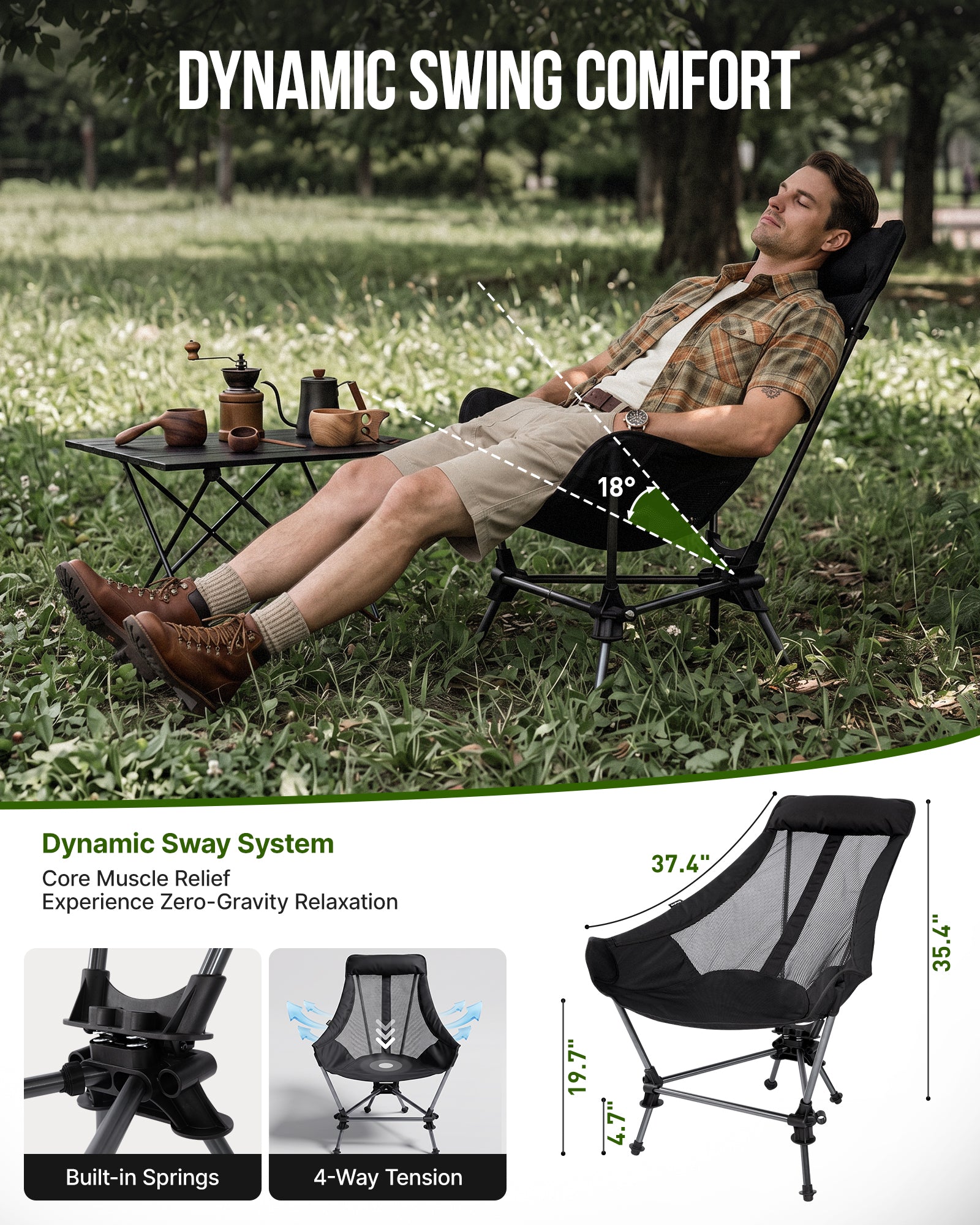 High Back Camping Chair with Gentle Sway