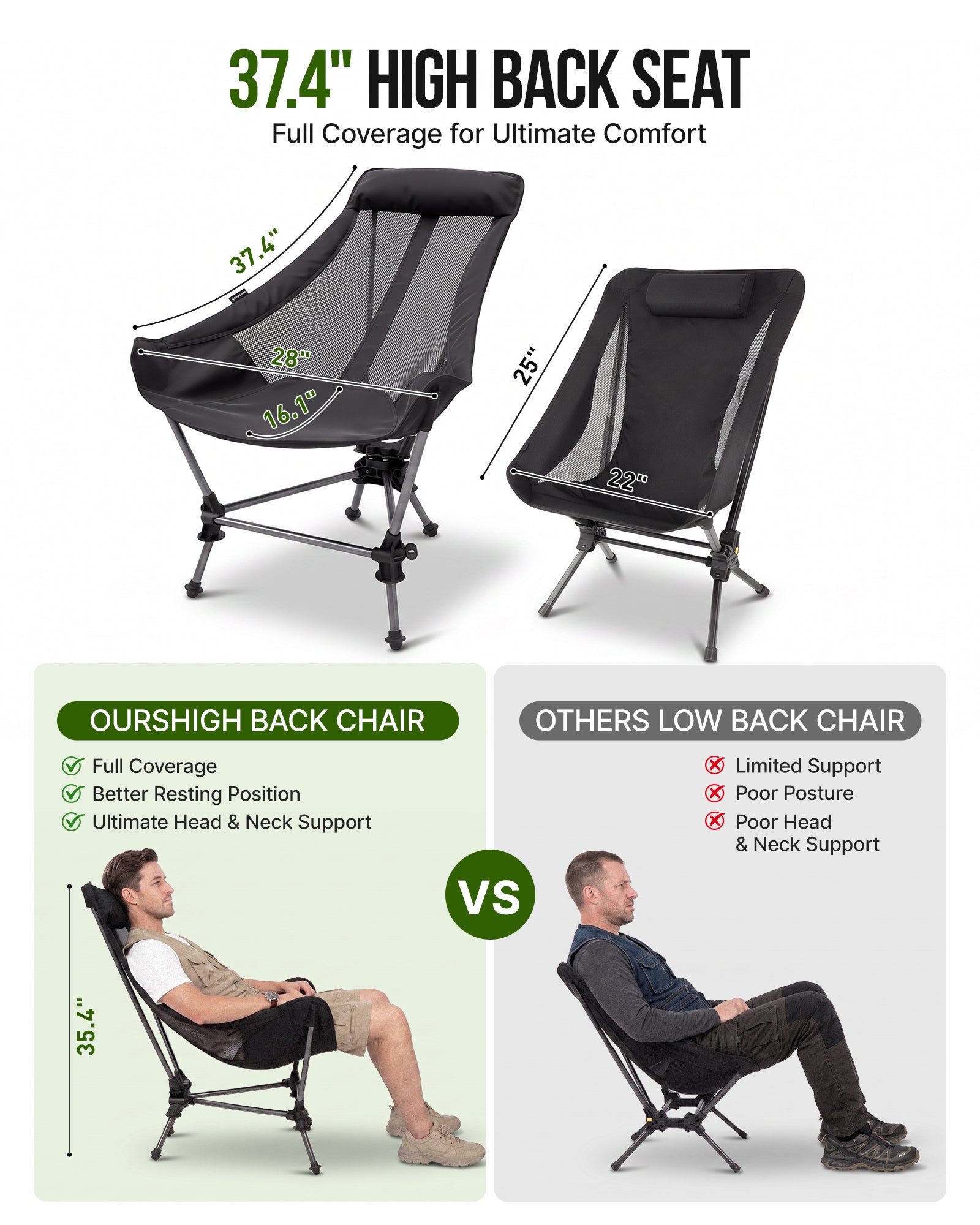 High Back Camping Chair with Gentle Sway