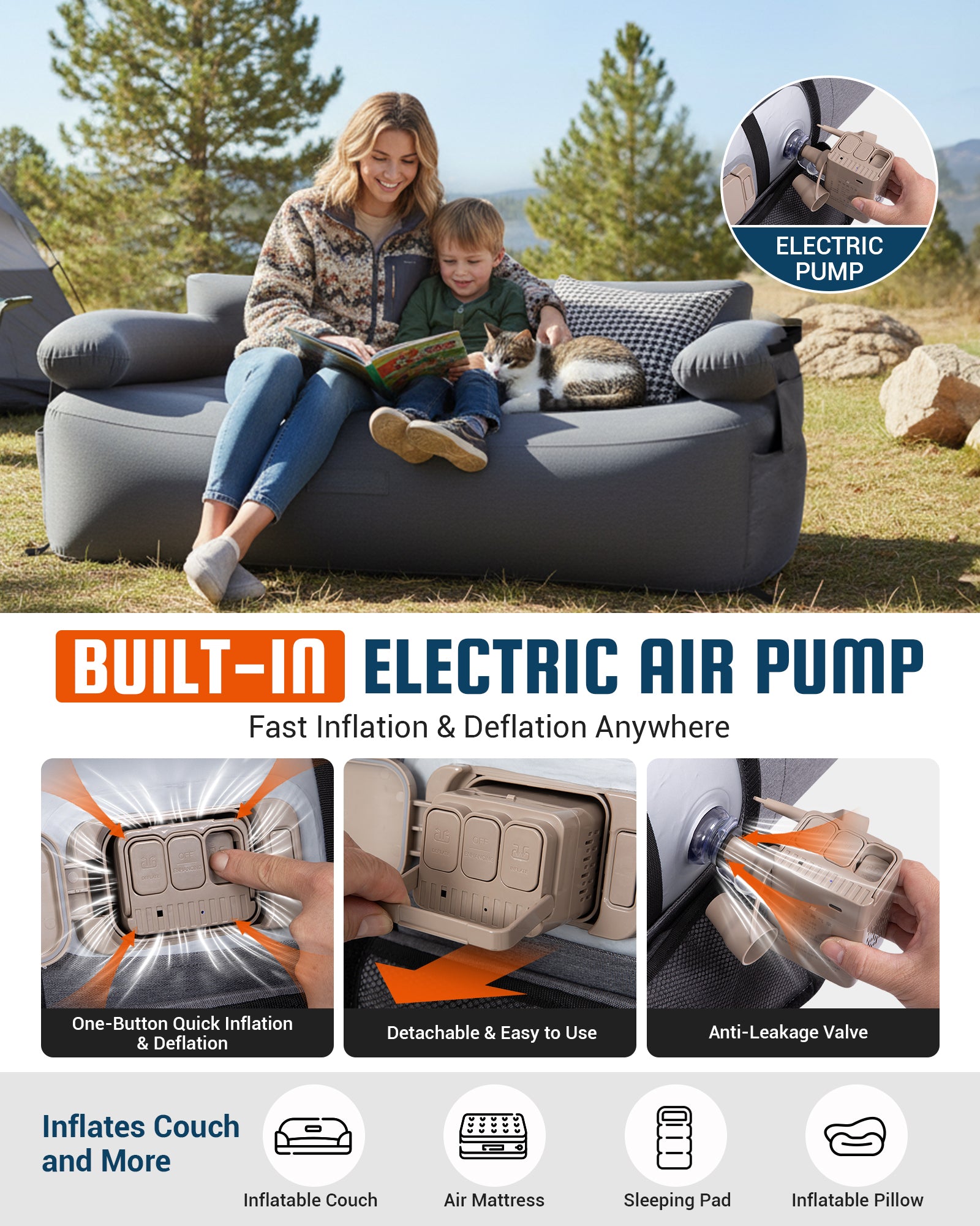 Double Inflatable Camping Sofa with Built-in Electric Pump