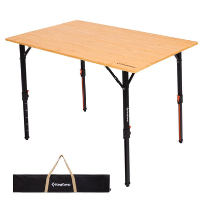 KingCamp BamAura 4Fold 10065 PLUS Bamboo Camping Table with Serrated Adjustable Legs