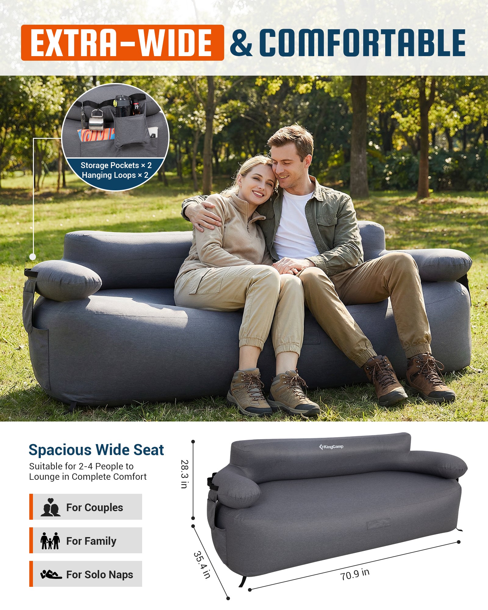 Double Inflatable Camping Sofa with Built-in Electric Pump