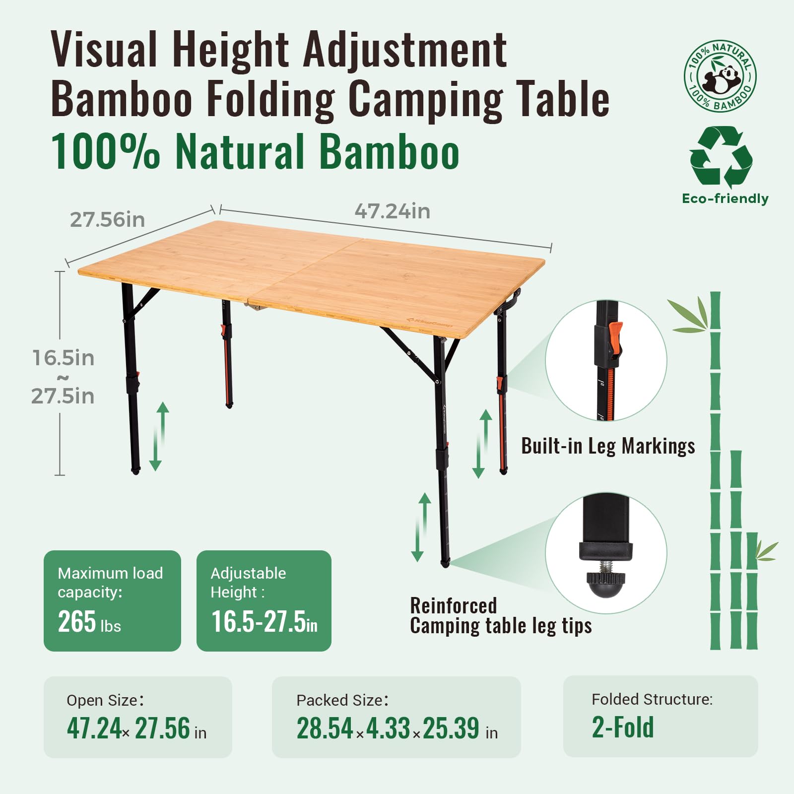 KingCamp BamAura 2Fold 12070 PLUS Bamboo Folding Table