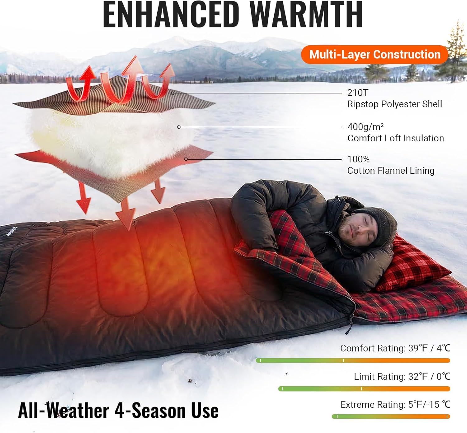 Saco de dormir de franela de algodón para 3 estaciones 32F 