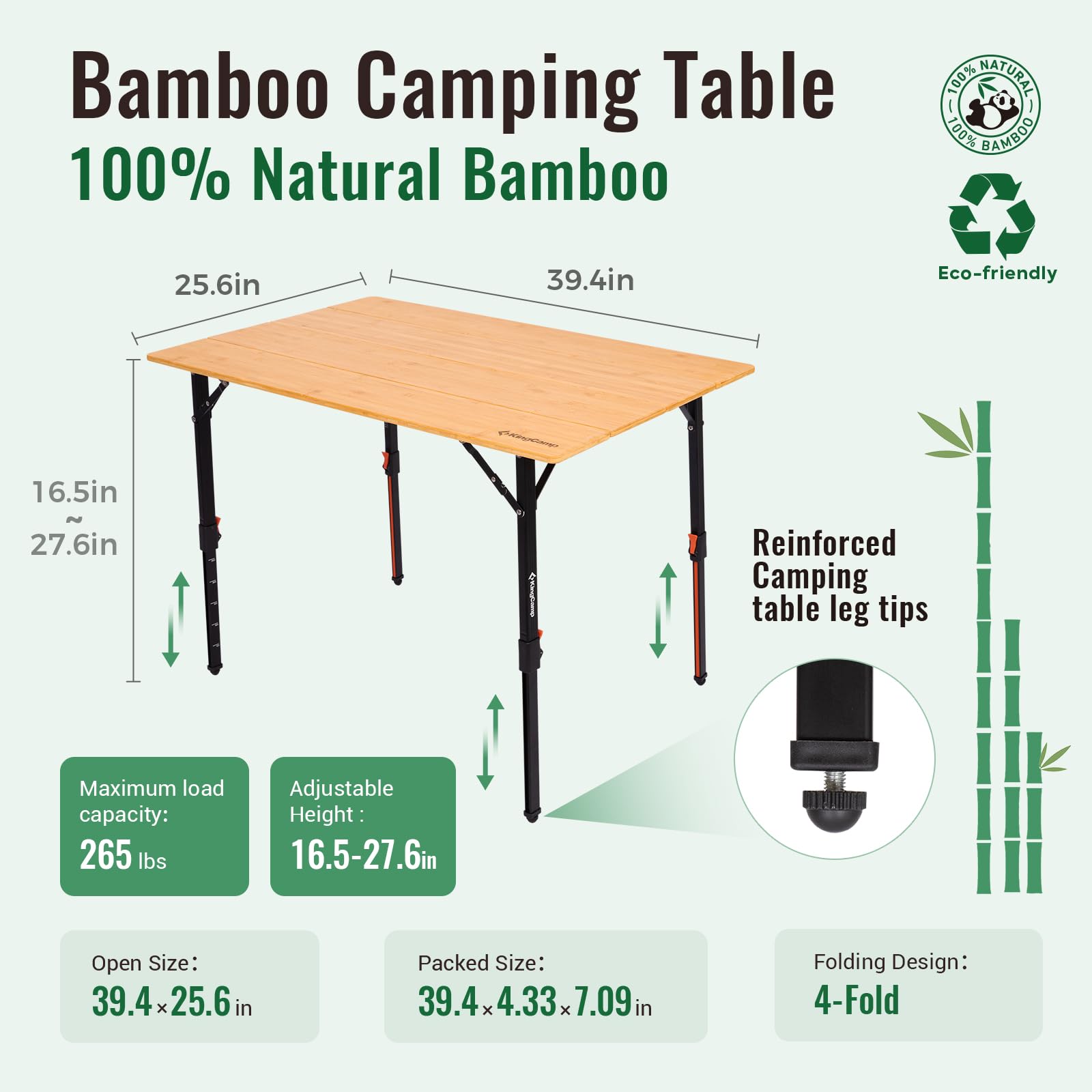 KingCamp BamAura 4Fold 10065 PLUS Bamboo Camping Table with Serrated A