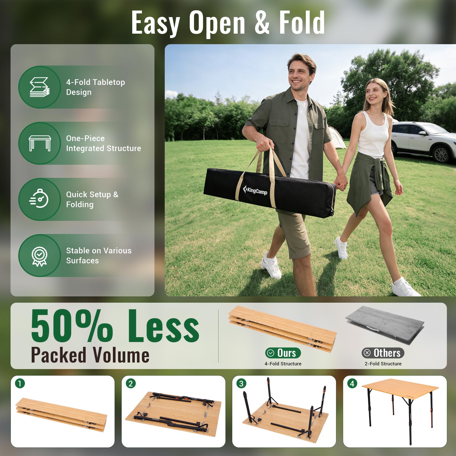 KingCamp BamAura 4Fold 10065 PLUS Bamboo Camping Table with Serrated A