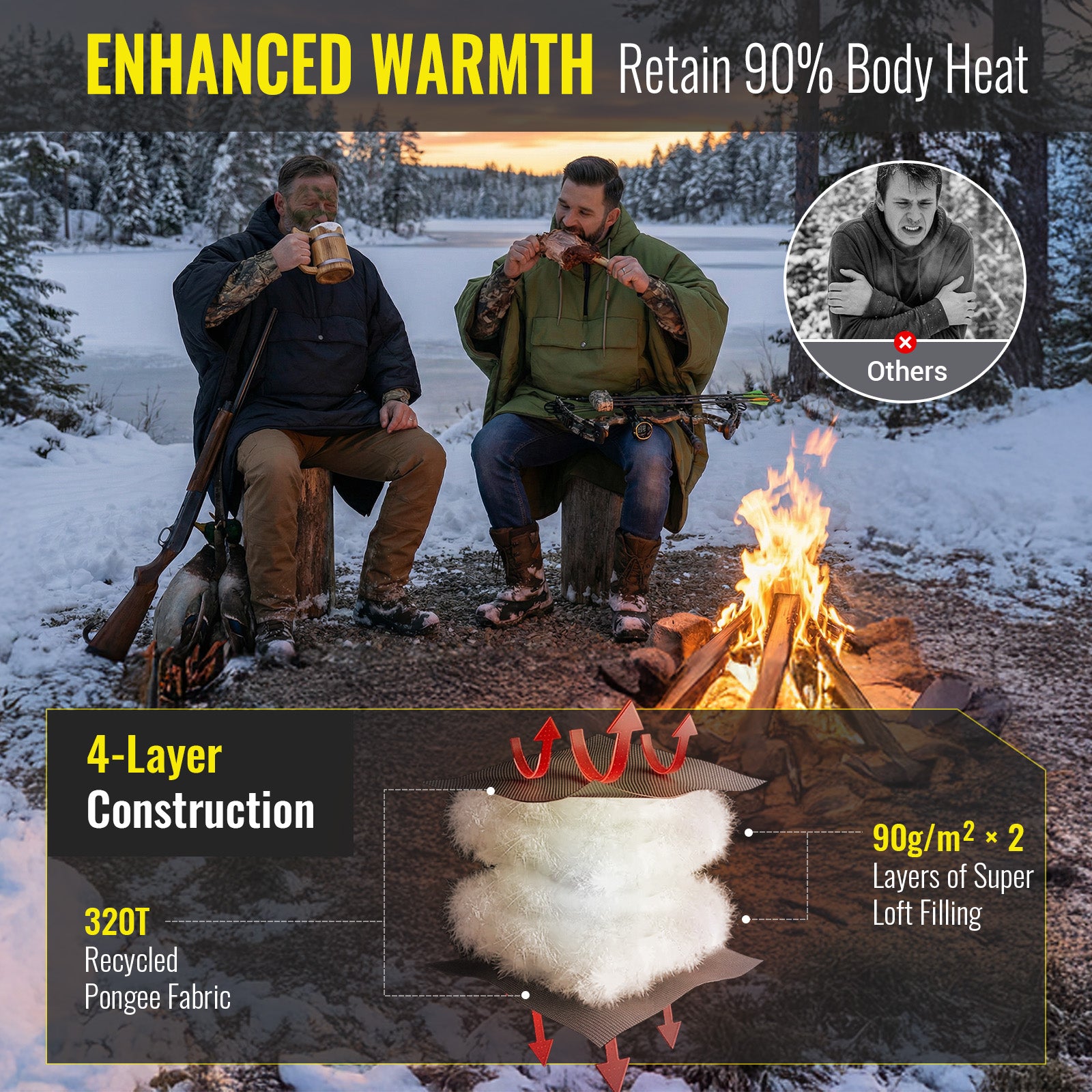 MURANO 180 Wearable 3-in-1 Convertible Camping Poncho with Kangaroo Pocket