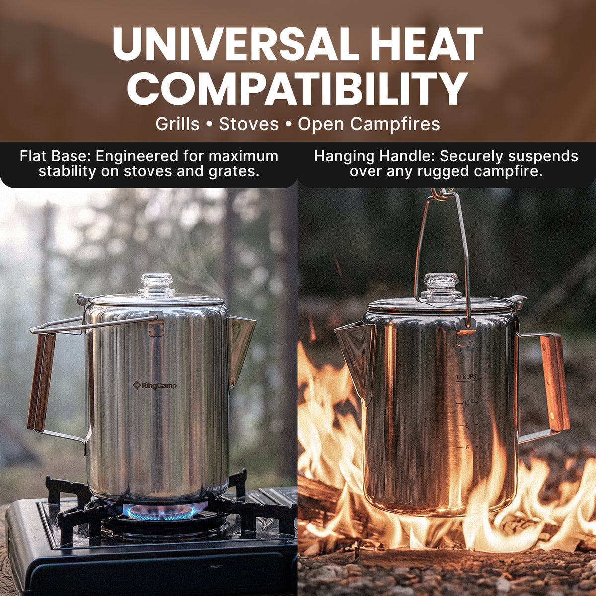 KingCamp Camping Coffee Pot, 12 Cup Stainless Steel Percolator