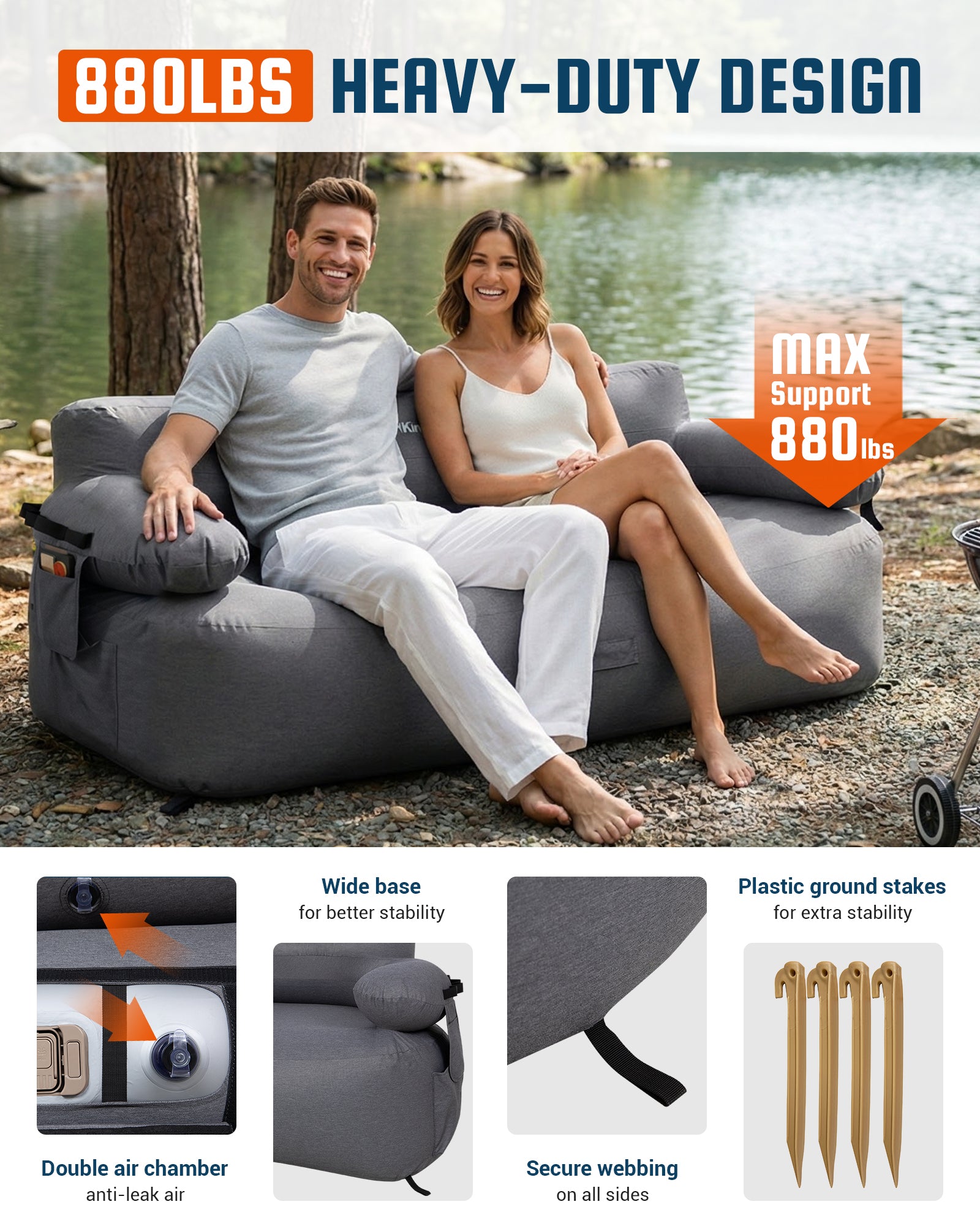 Double Inflatable Camping Sofa with Built-in Electric Pump – KingCamp