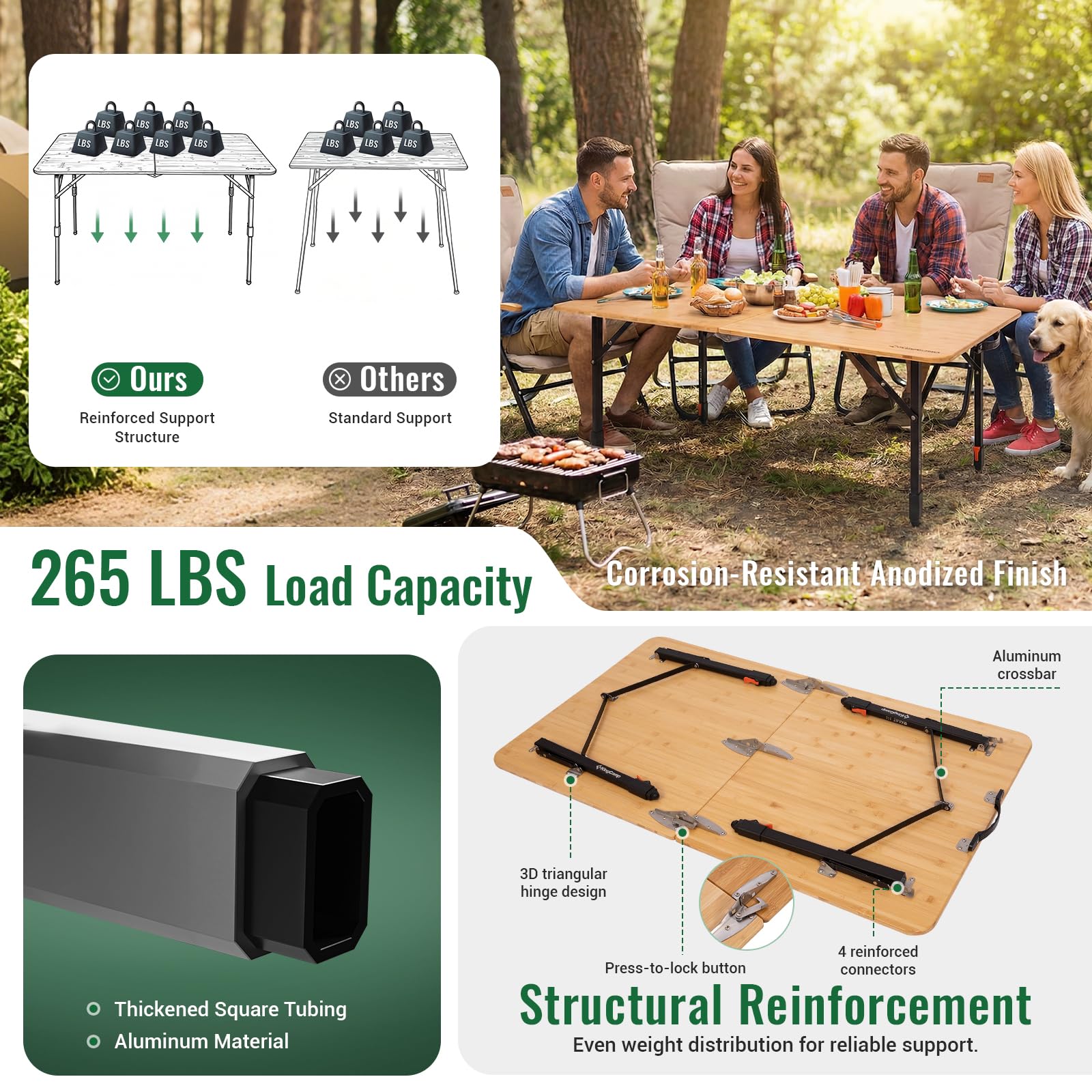 KingCamp BamAura 2Fold 12070 PLUS Bamboo Folding Table