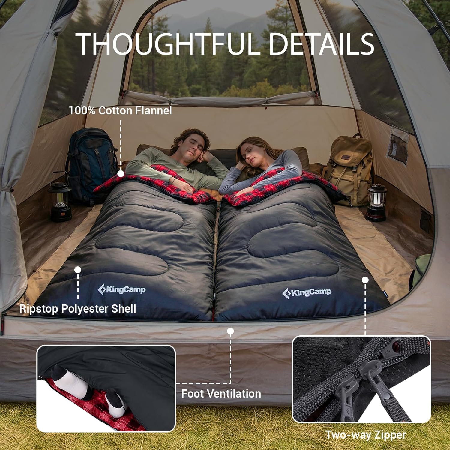 Saco de dormir de franela de algodón para 3 estaciones 32F 