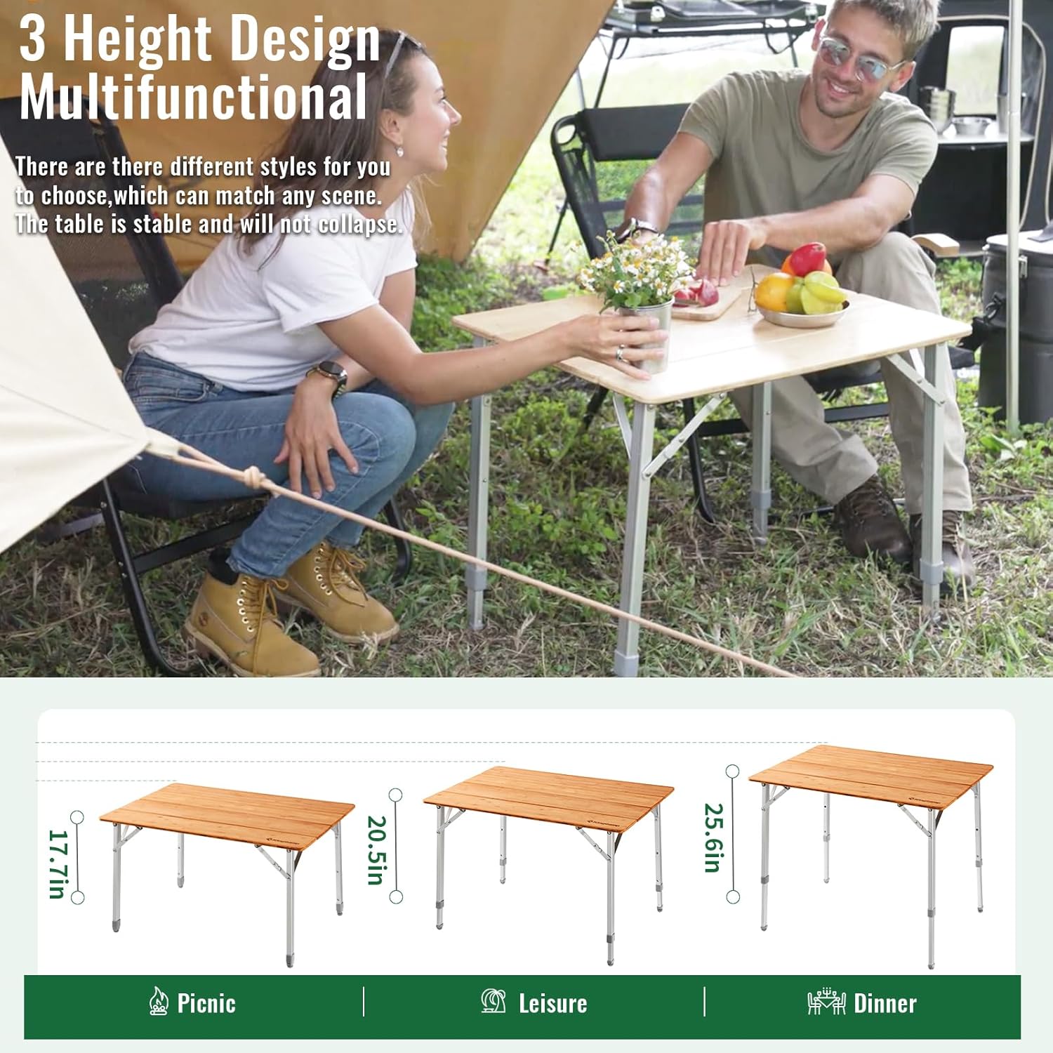 KingCamp4-Fold Square Tube Bamboo Table S - Compact and Portable