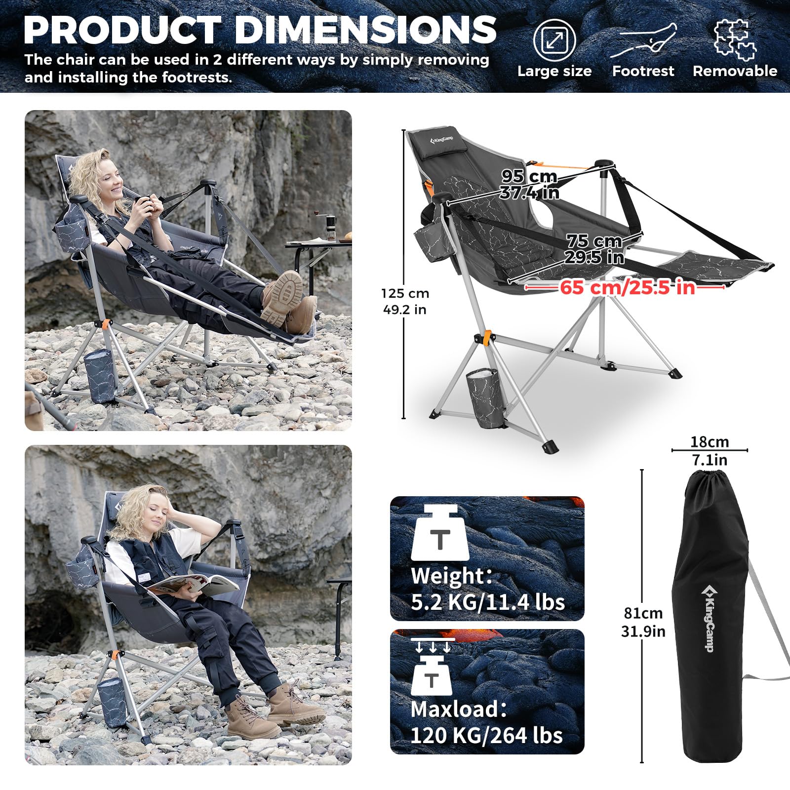 ORCHID C20 Camping Hammock Chair with Footrest | Volcapetra – KingCamp