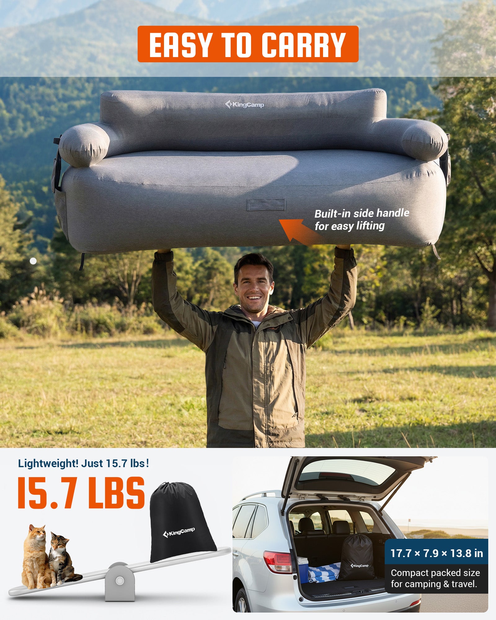 Double Inflatable Camping Sofa with Built-in Electric Pump