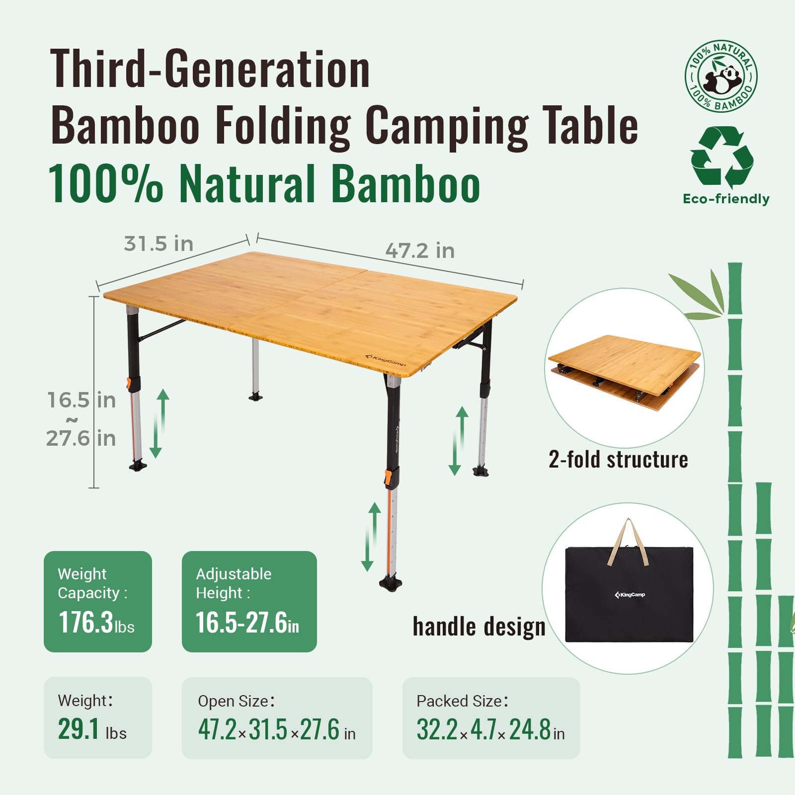 BamAura 2Fold 12080 All-Terrain Bamboo Camping Table