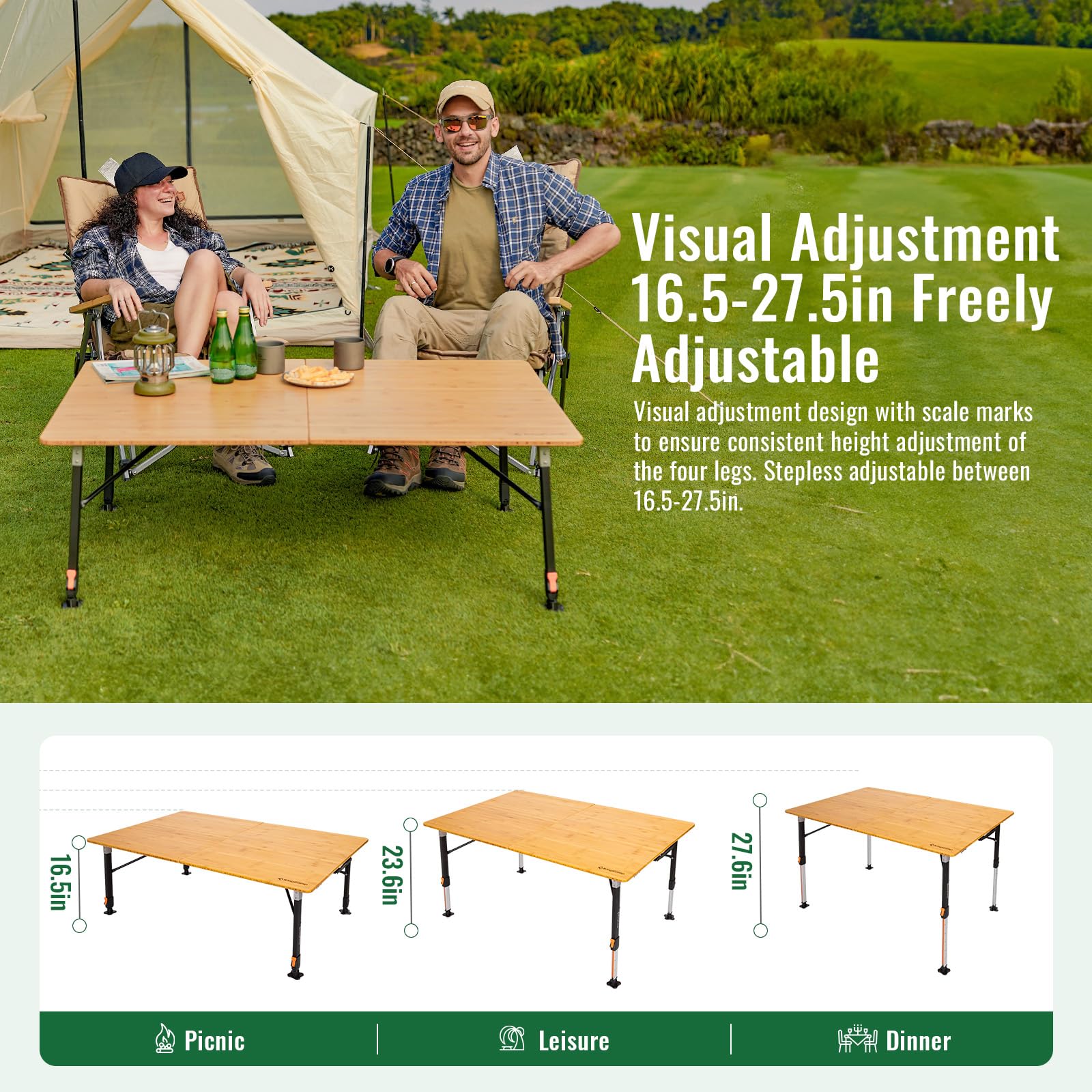 BamAura 2Fold 12080 All-Terrain Bamboo Camping Table