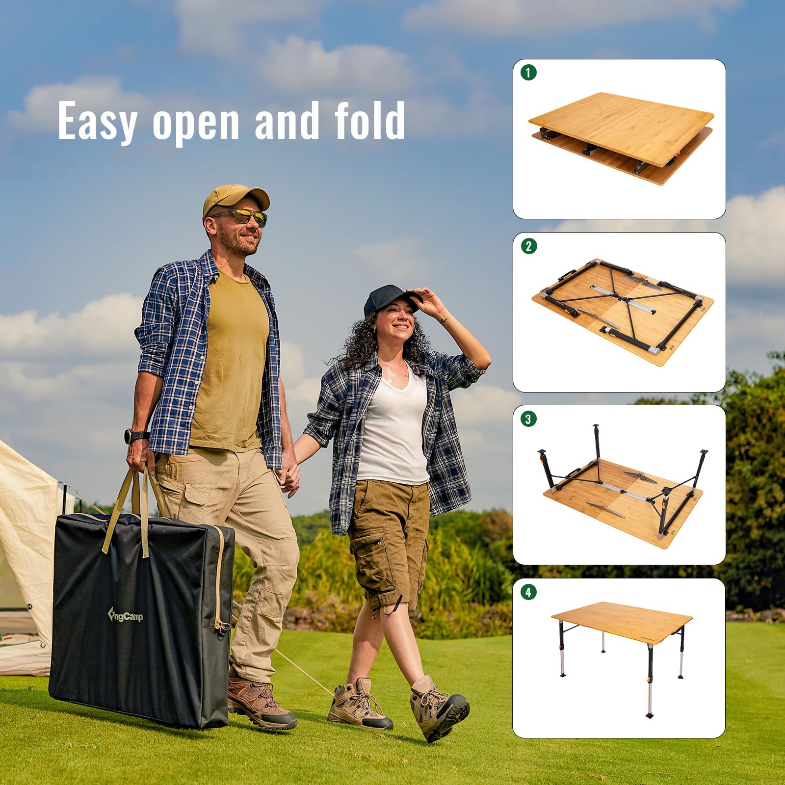 BamAura 2Fold 12080 All-Terrain Bamboo Camping Table