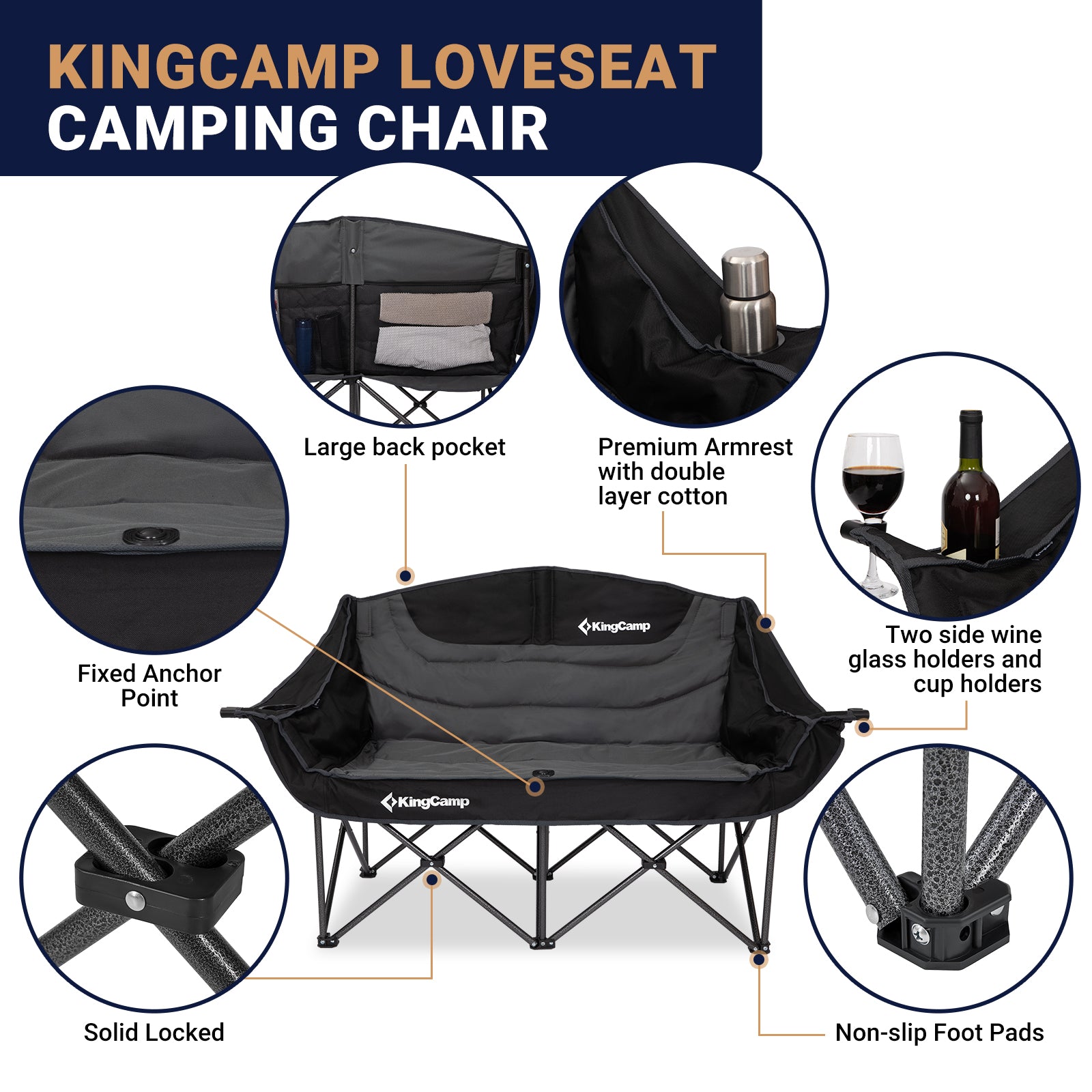 KingCamp Übergroßes Doppel-Camping-Sofa