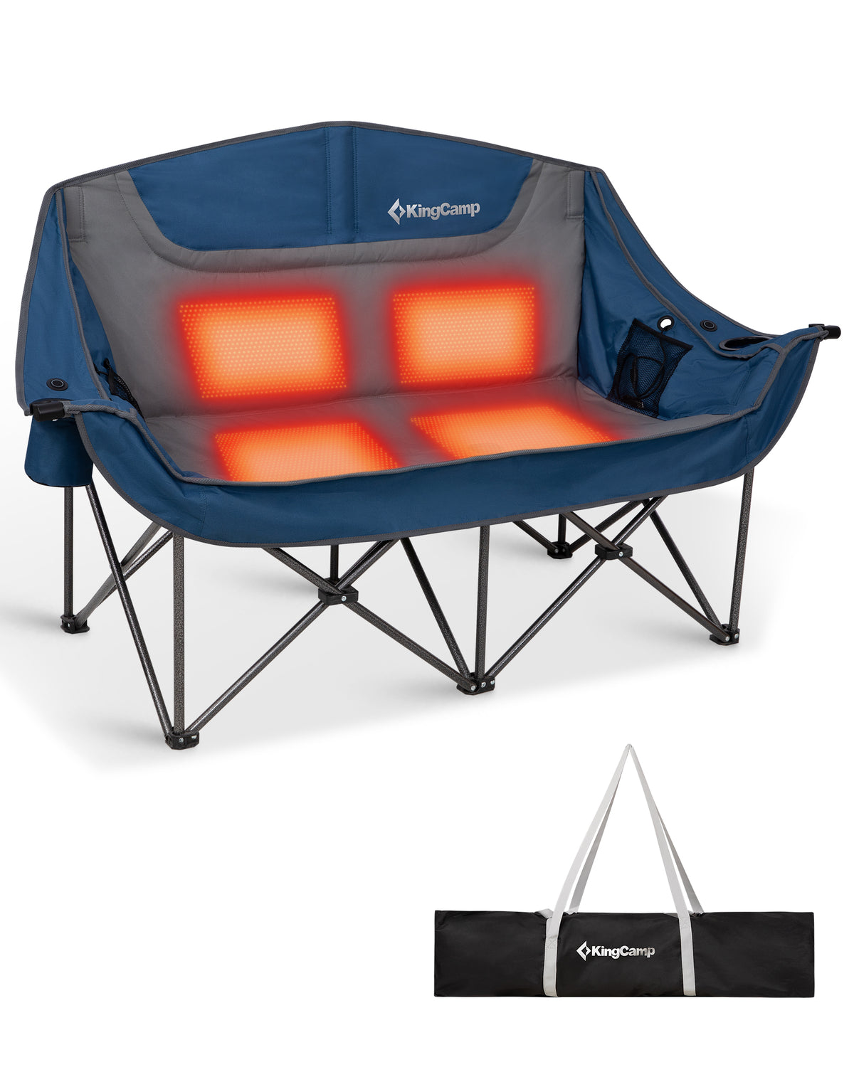Silla de camping KingCamp CANNA C20 PLUS con calefacción y asiento acolchado extragrande para dos personas con 3 ajustes de temperatura