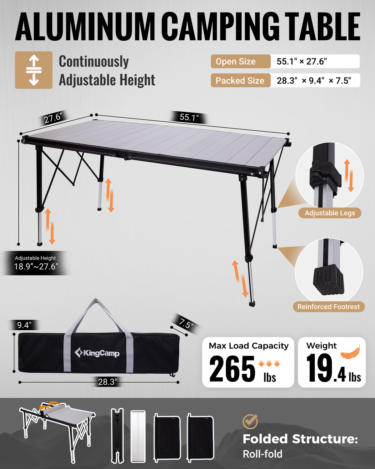KingCamp GRANITE C14070 Folding Camping Table