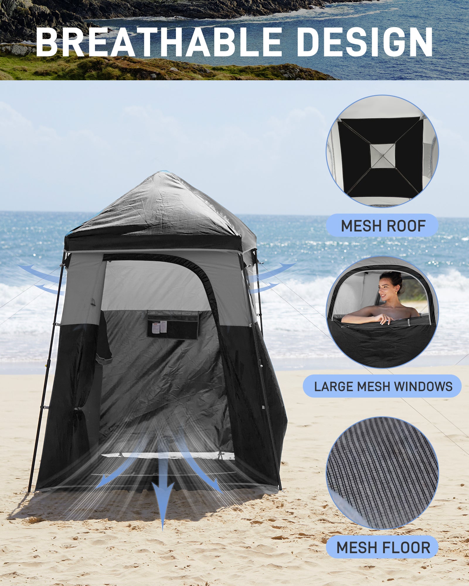 KingCamp Spacious Single Shower Tent Solar Shower Set