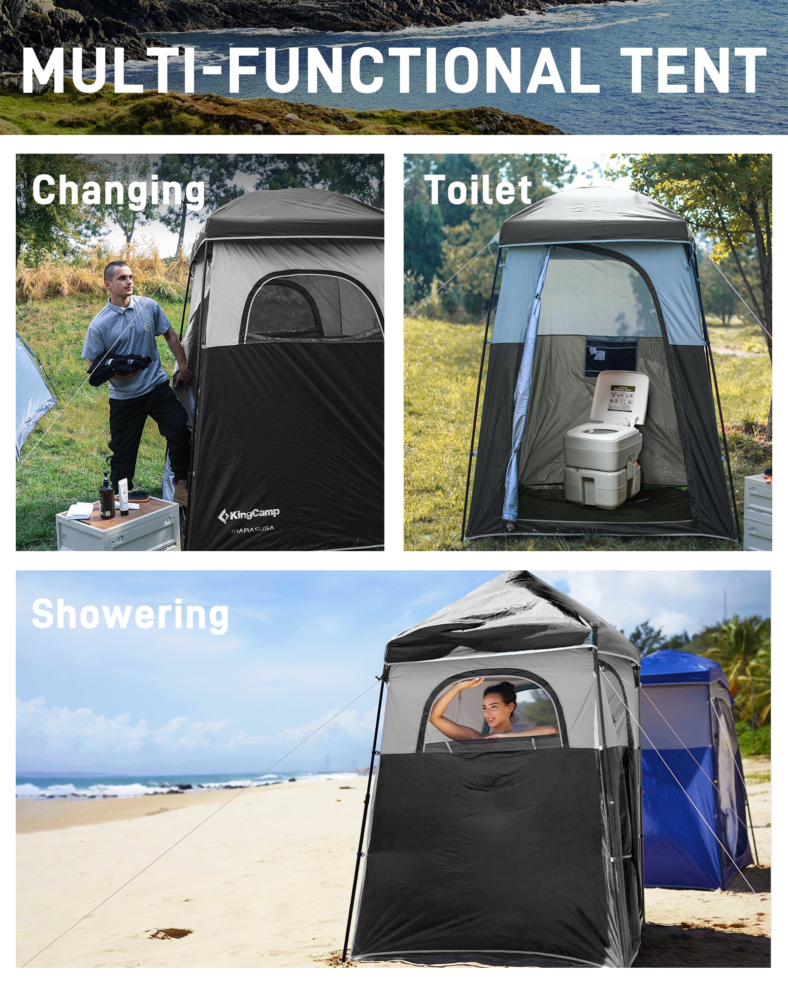KingCamp Spacious Single Shower Tent Solar Shower Set