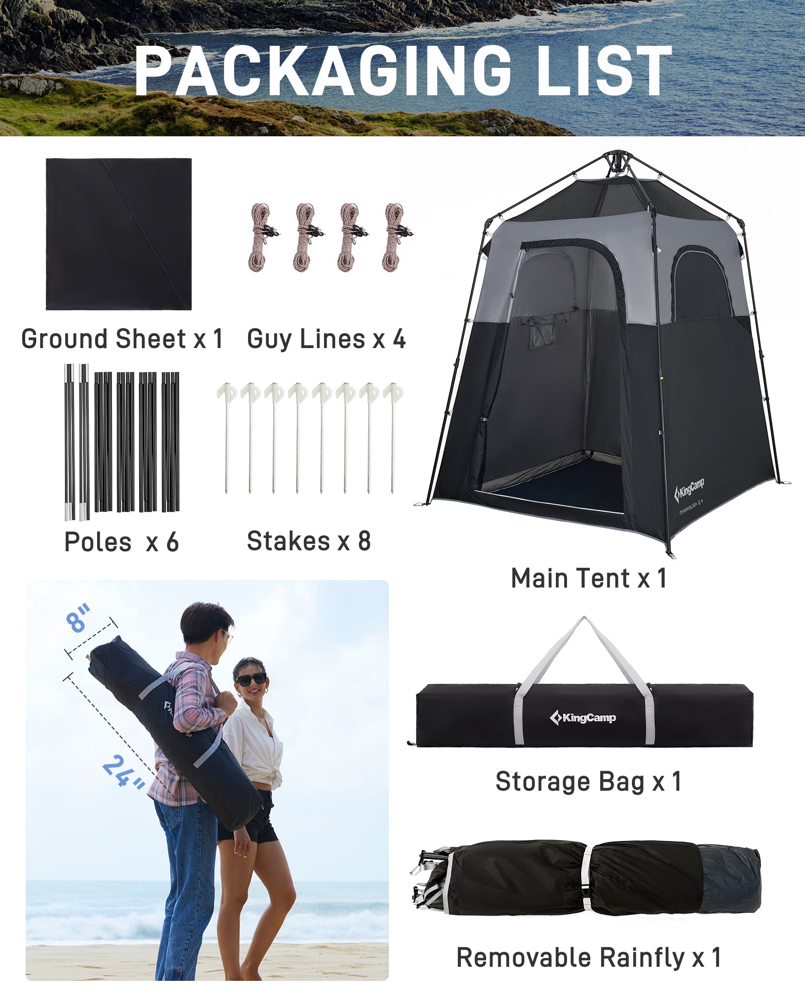 MARASUSA Single Privacy Shelter with 20L Solar Shower Bag