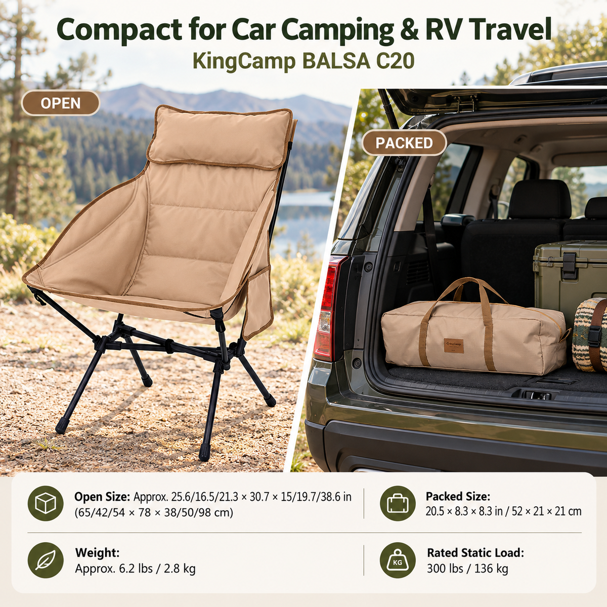 BALSA C20 Padded High Back Camping Chair