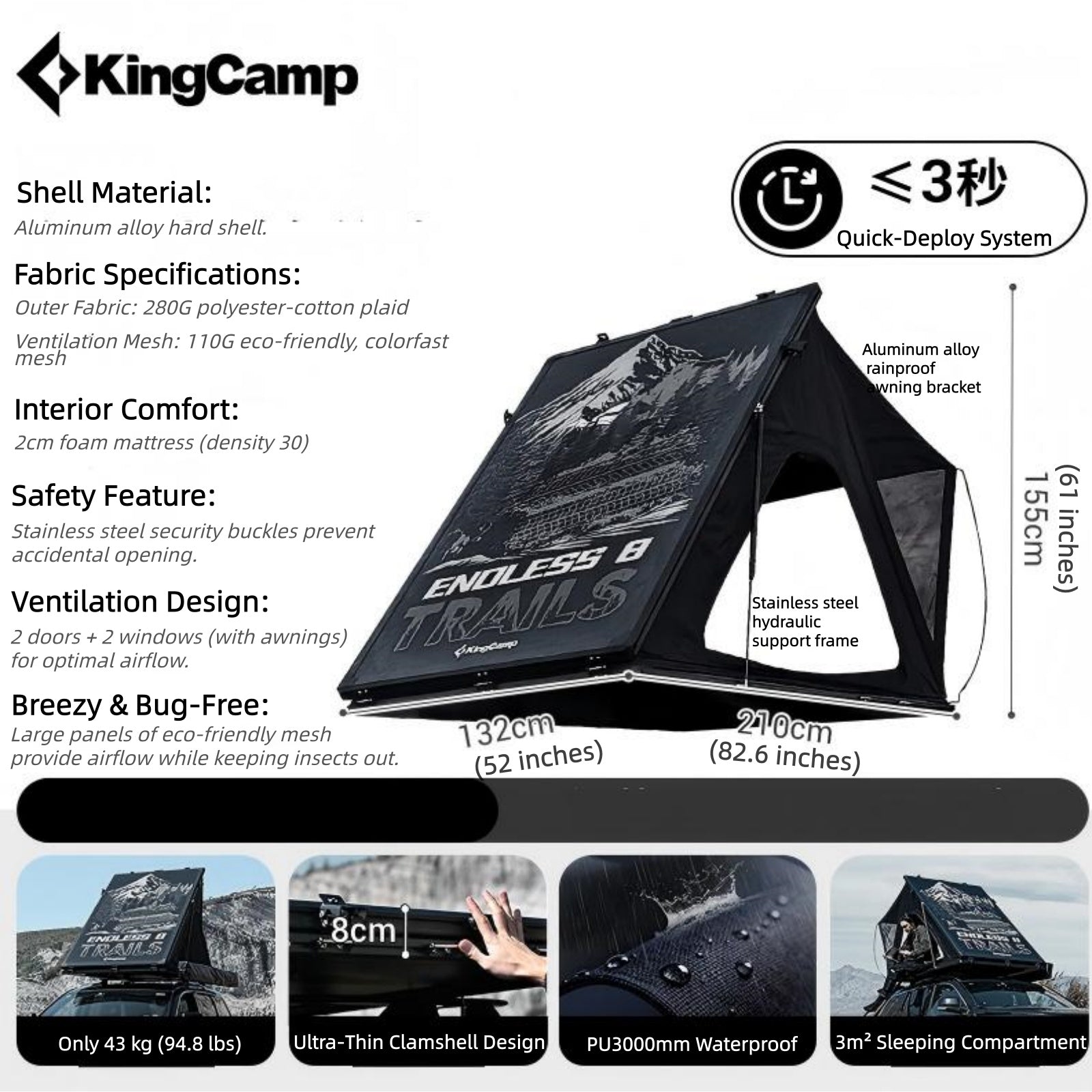 KingCamp ENDLESS 8 Rooftop Tent