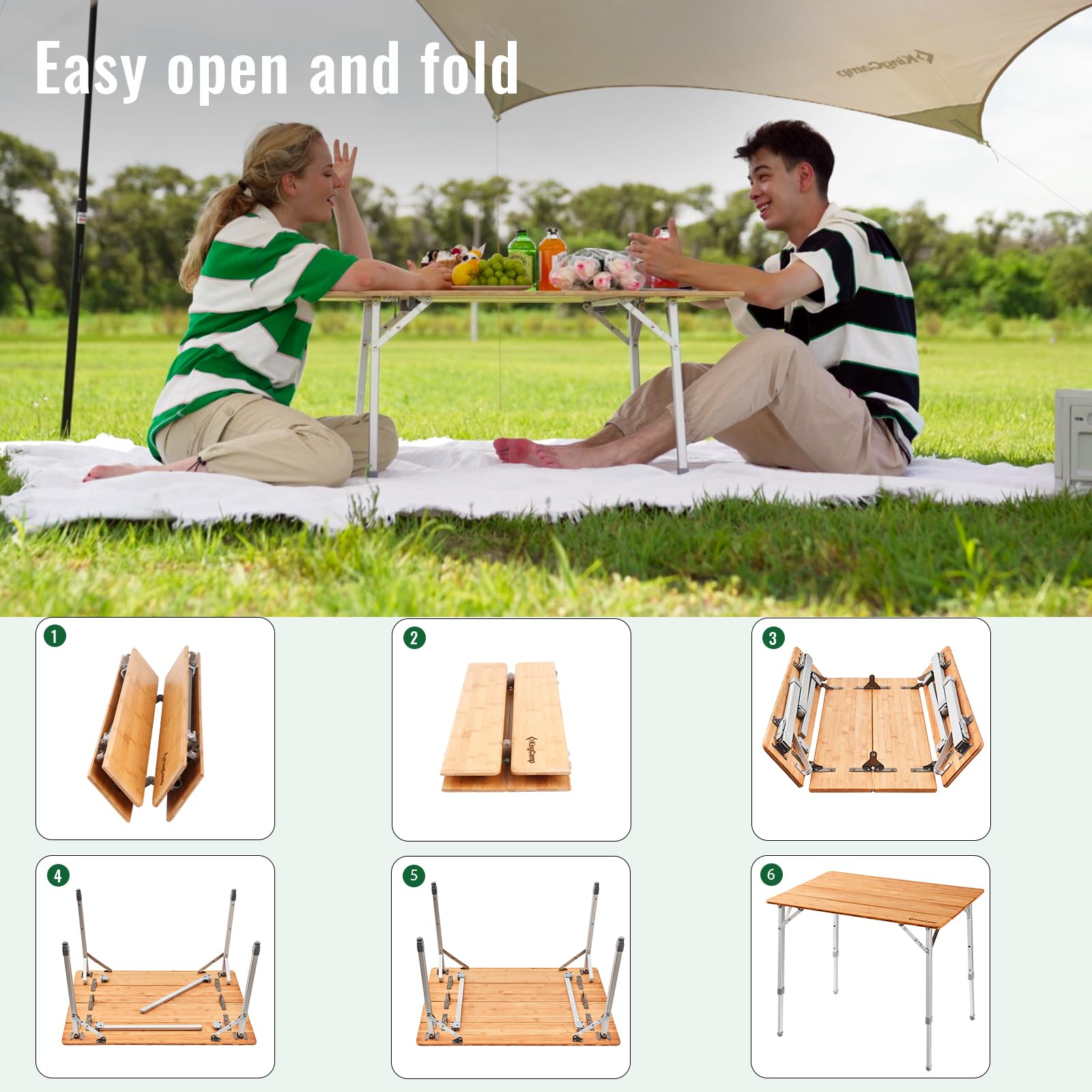 KingCamp BAMBOO 4-Folding Bamboo Table L