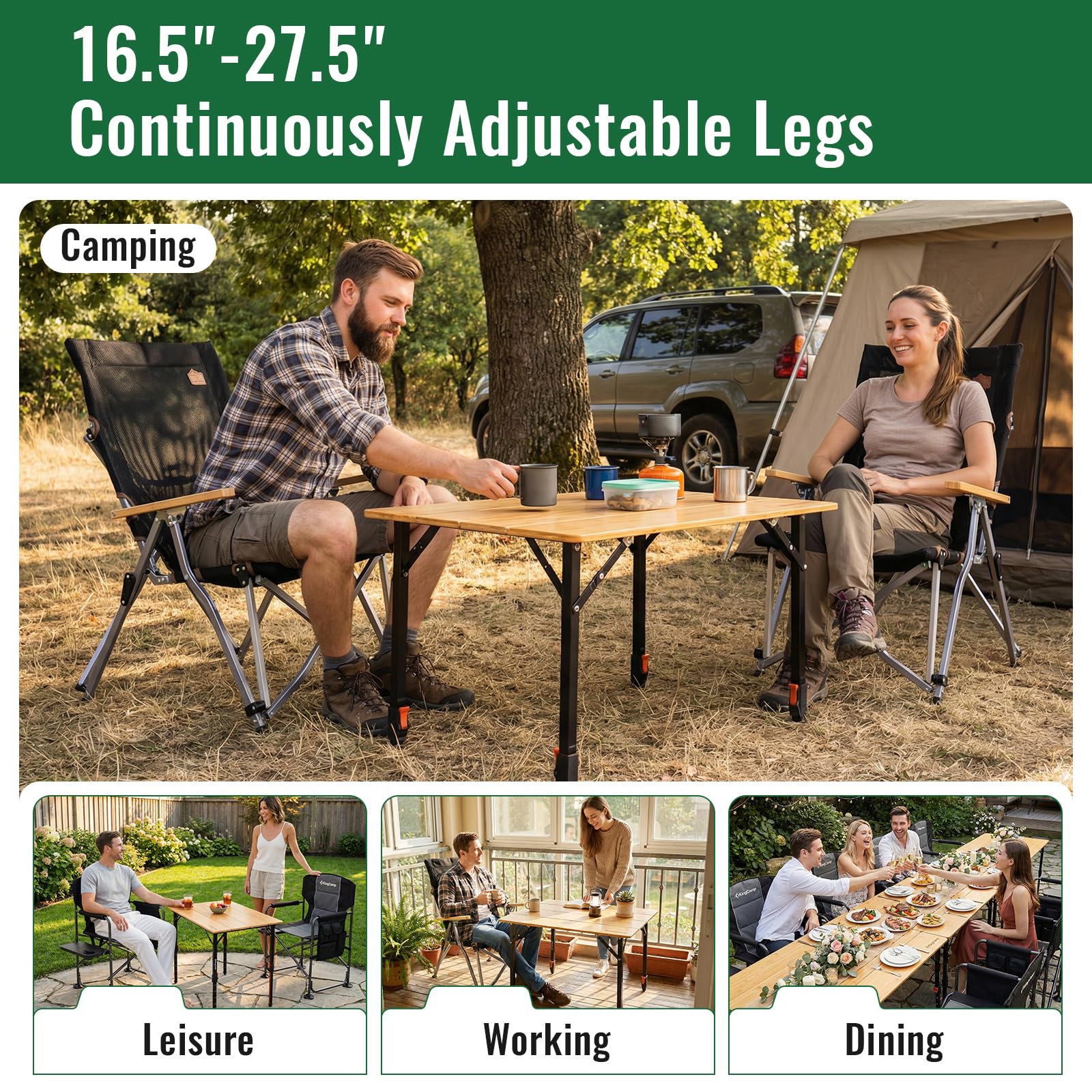 KingCamp BAMBOO P8060 PLUS 4-Fold Bamboo Camping Table