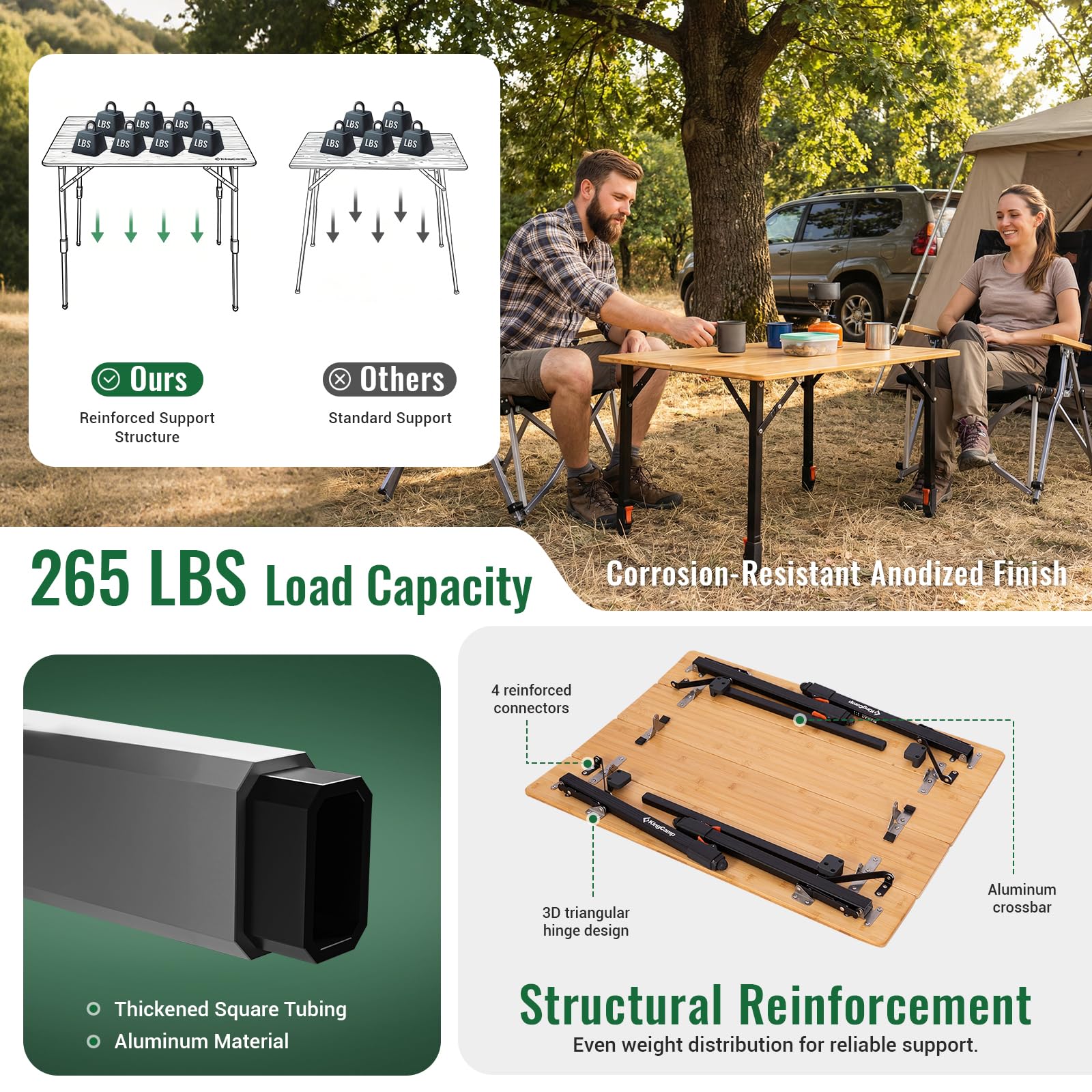 KingCamp BAMBOO P8060 PLUS 4-Fold Bamboo Camping Table