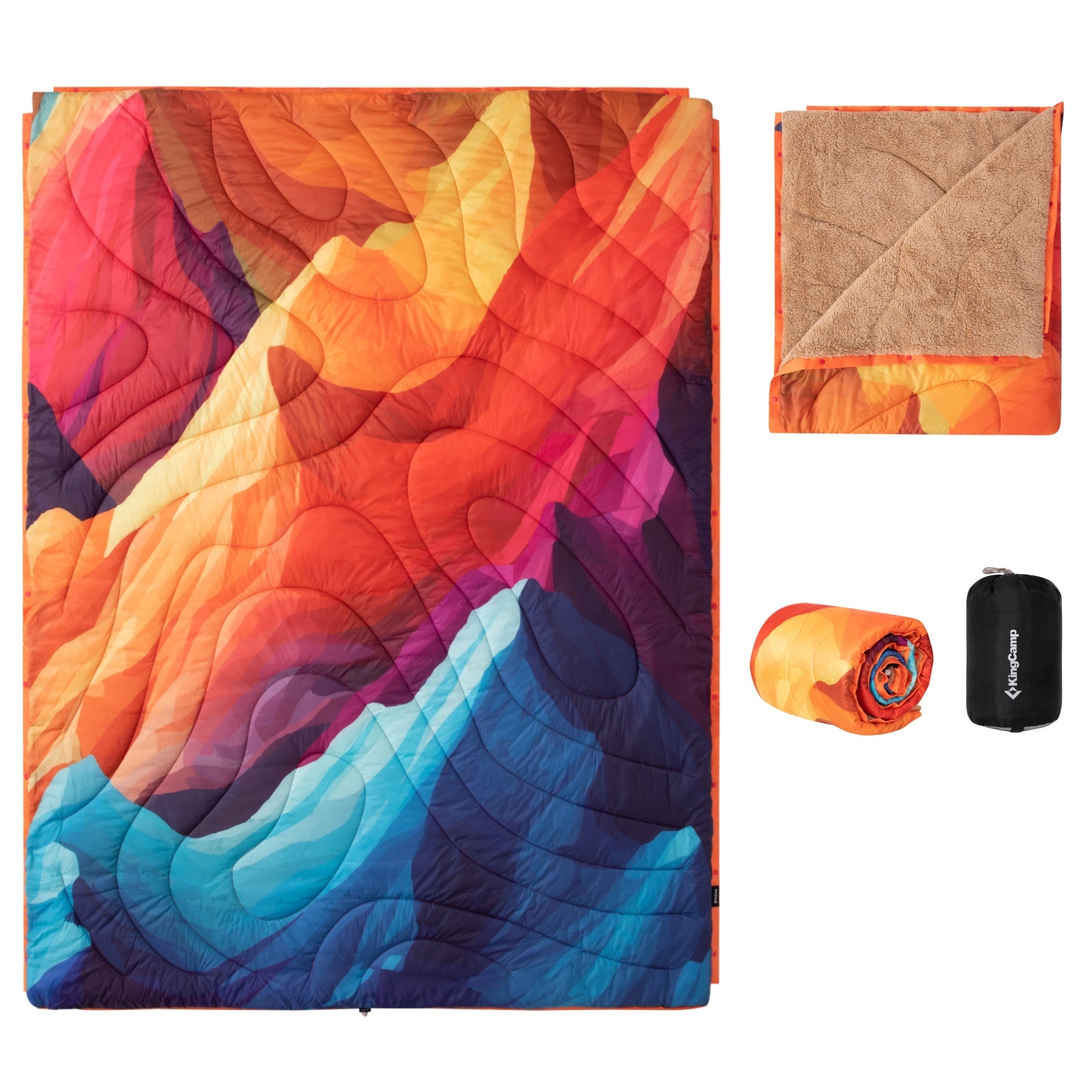 KingCamp Boho Printed Wearable Camping Blanket Large Sherpa & Water-Resistant Picnic Blanket for Outdoor Concerts, Beach & Travel Glacier Peak