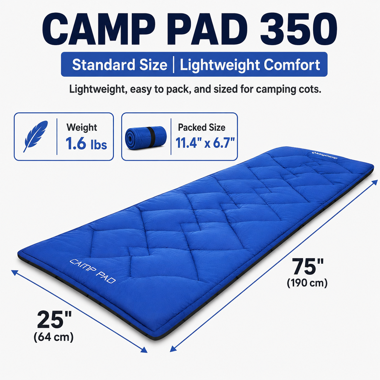 CAMP PAD 350 Quilted Camping Cot Pad