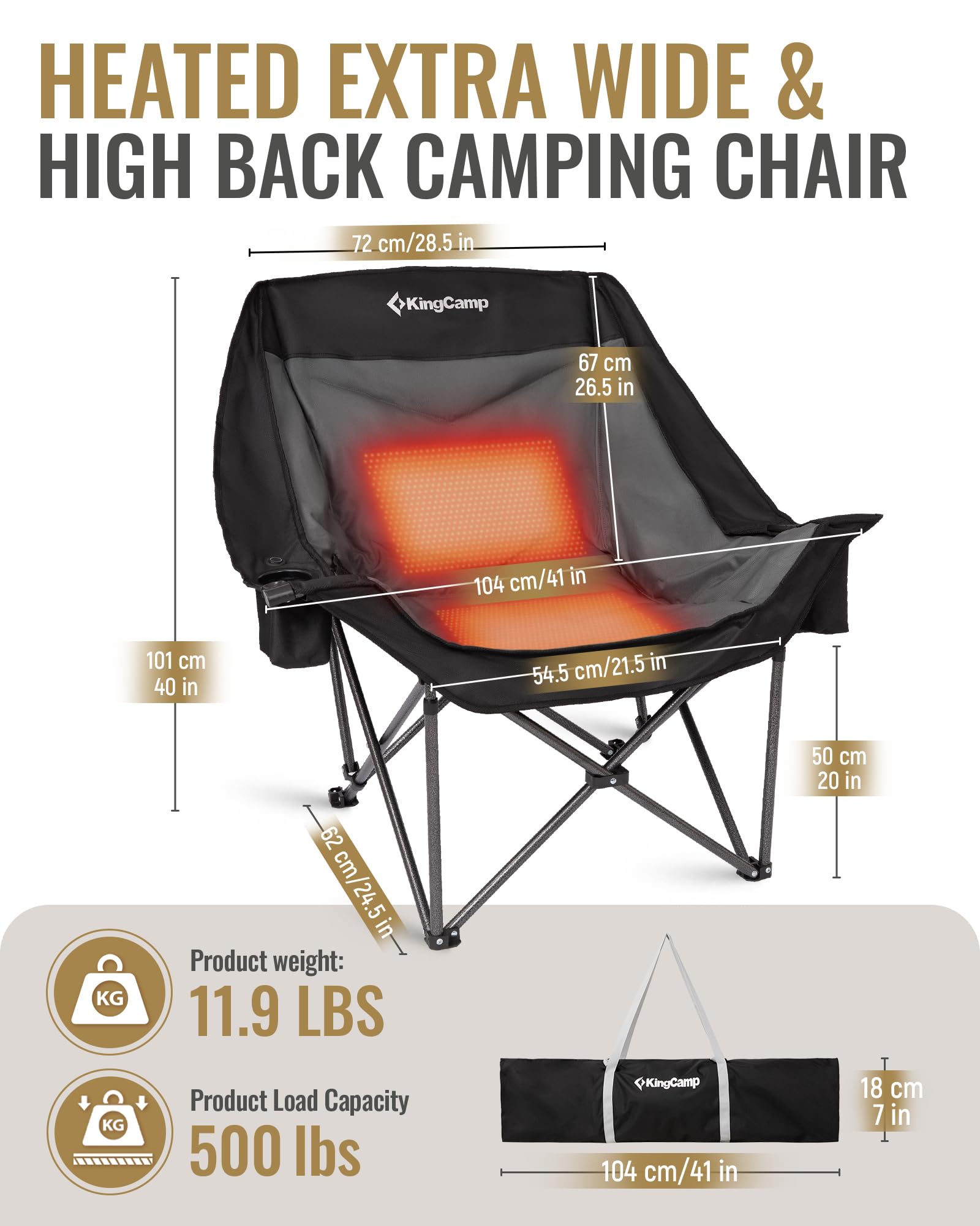KingCamp Heated Camping Chair - Extra Wide and High Back Camping Chairs