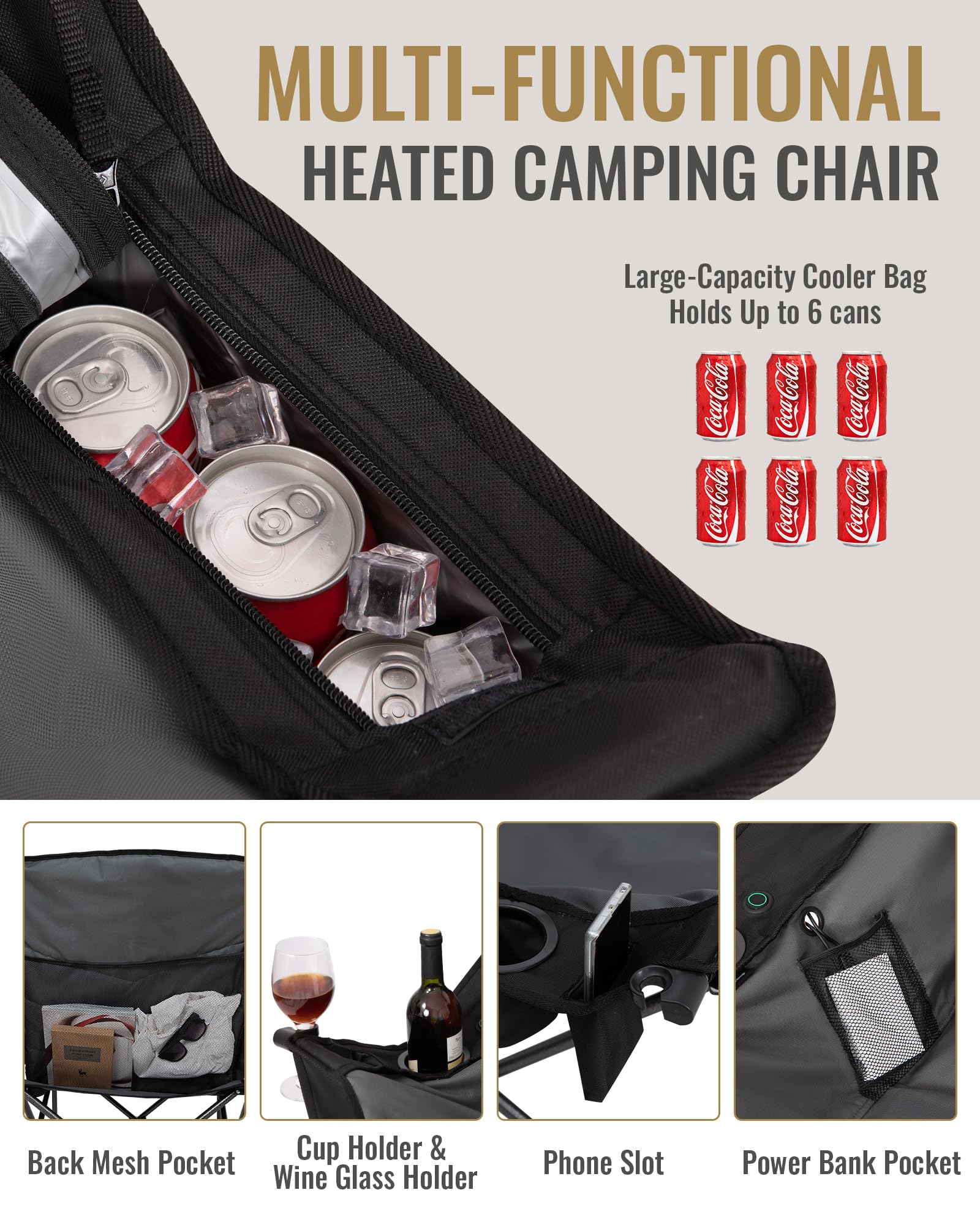 KingCamp CANNA C10 PLUS Heated Camping Chair with Large Capacity Cooler Bag