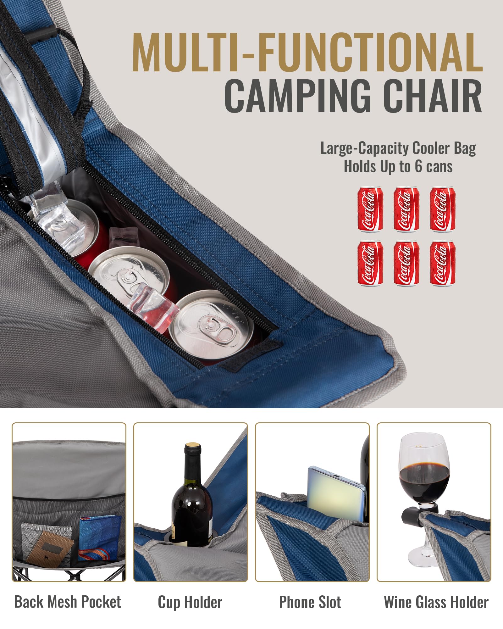 KingCamp CANNA C10 PLUS Oversized Padded Camping Chair with Large-Capacity Cooler Bag Holds Up to 6 Cans