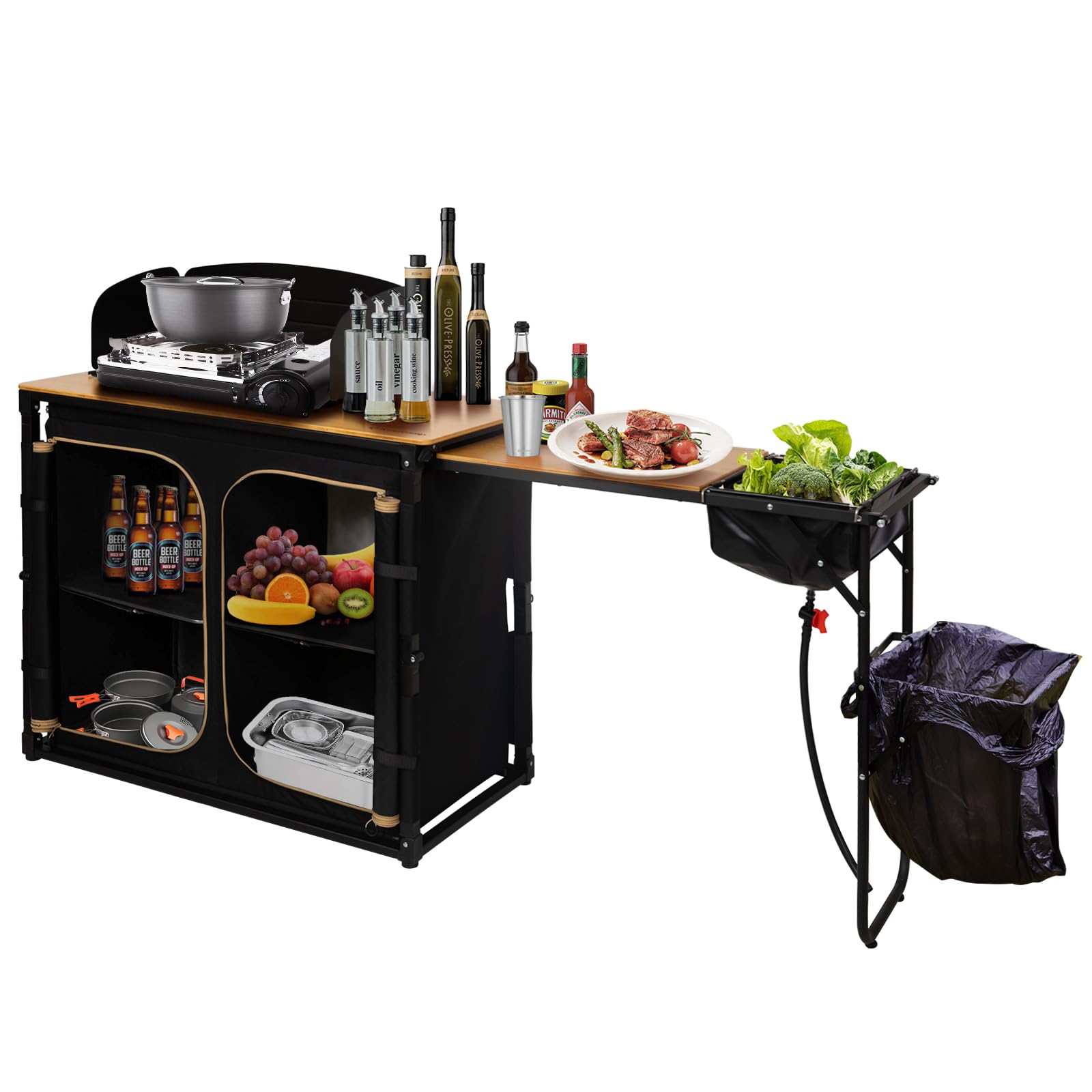 KingCamp Camping Kitchen Table – Portable Grill Station with Bamboo To