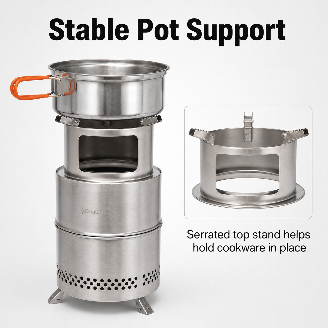 KingCamp FIREWOOD M Folding Wood Stove with Stable Pot Support, Serrated Top Stand Helps Hold Cookware in Place