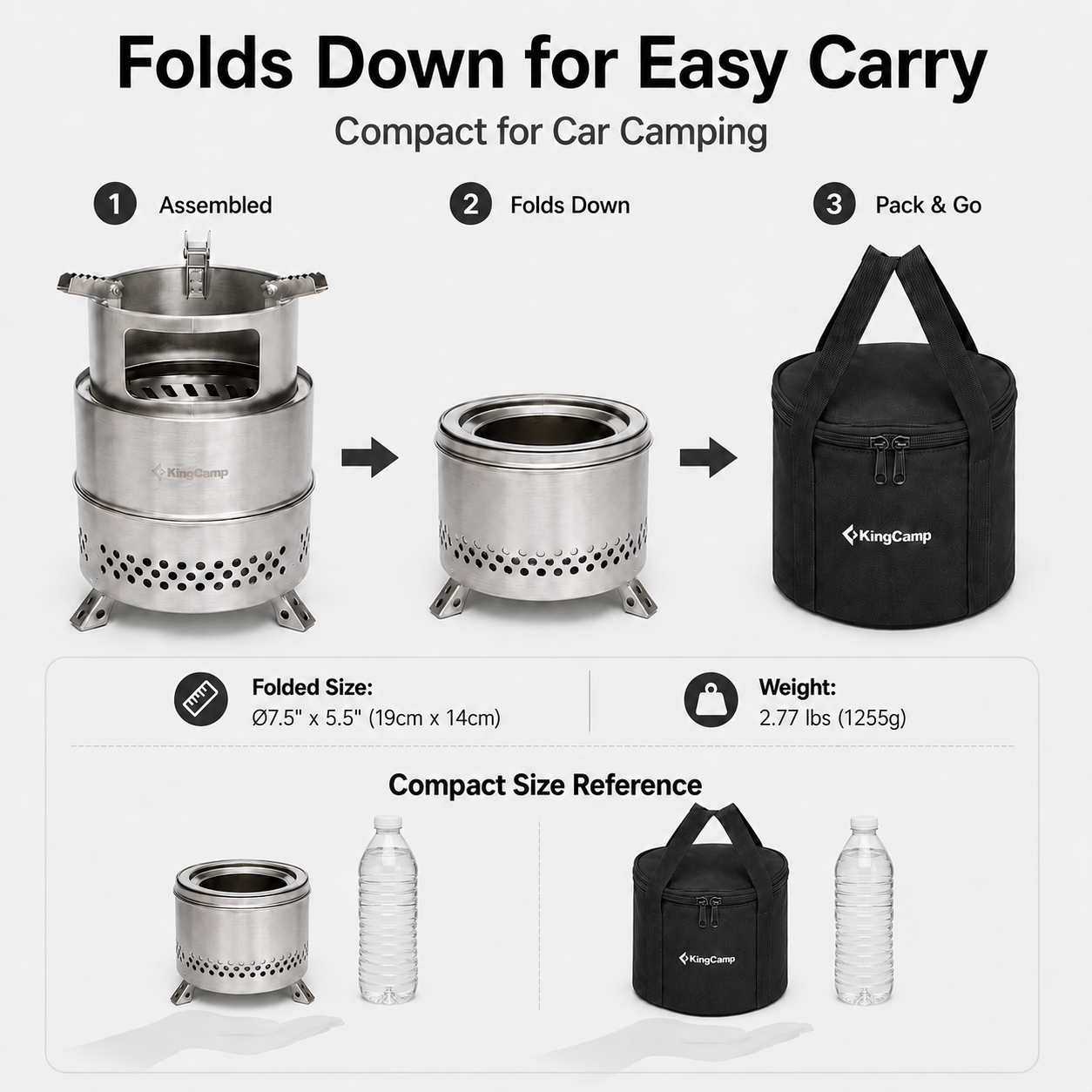 KingCamp FIREWOOD M Folding Wood Stove Folds Down for easy carry
