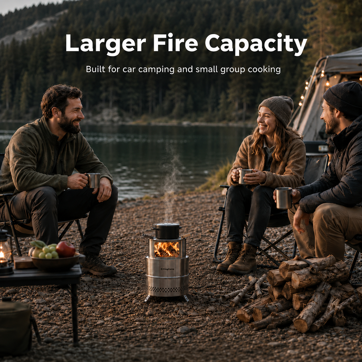 KingCamp FIREWOOD M Folding Wood Stove, Portable Stainless Steel Campfire Stove for Camping, BBQ, Cooking & Boiling Water