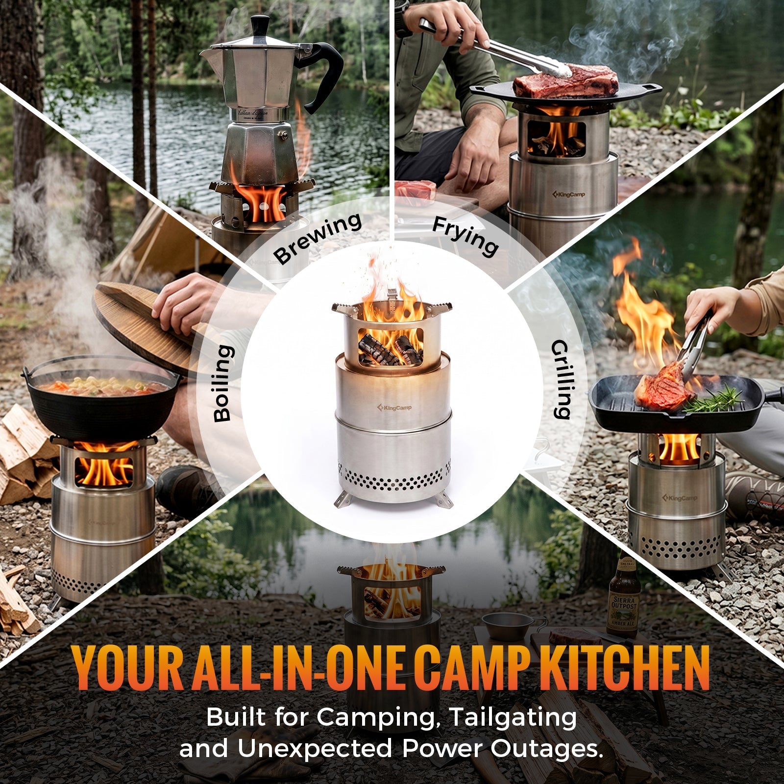 KingCamp FIREWOOD M Folding Wood Stove, Portable Stainless Steel Campfire Stove for Camping, BBQ, Cooking & Boiling Water