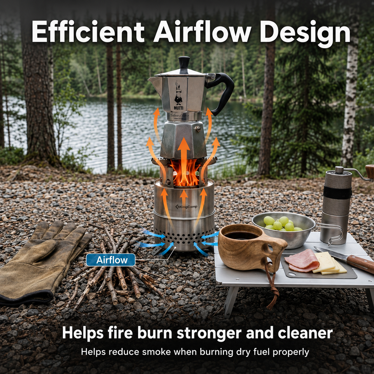 KingCamp FIREWOOD S Mini Folding Wood Stove with Efficient Airflow Design Helps fire burn stronger and cleaner