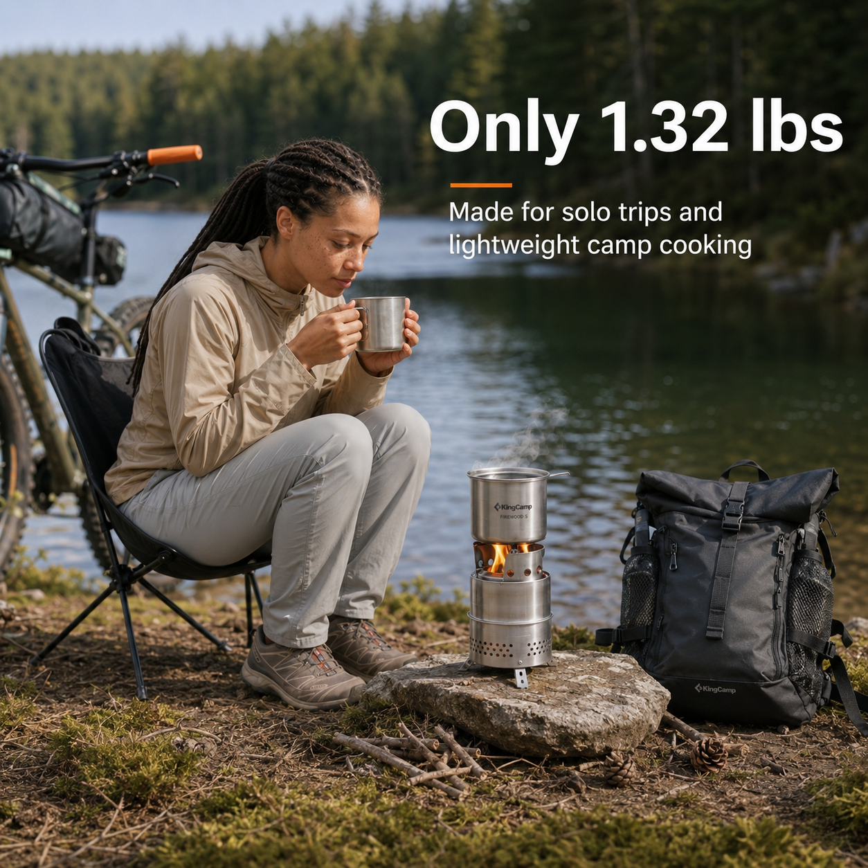 KingCamp FIREWOOD S Mini Folding Wood Stove, Ultralight Stainless Steel Camp Stove for Solo Camping, Hiking & Outdoor Cooking