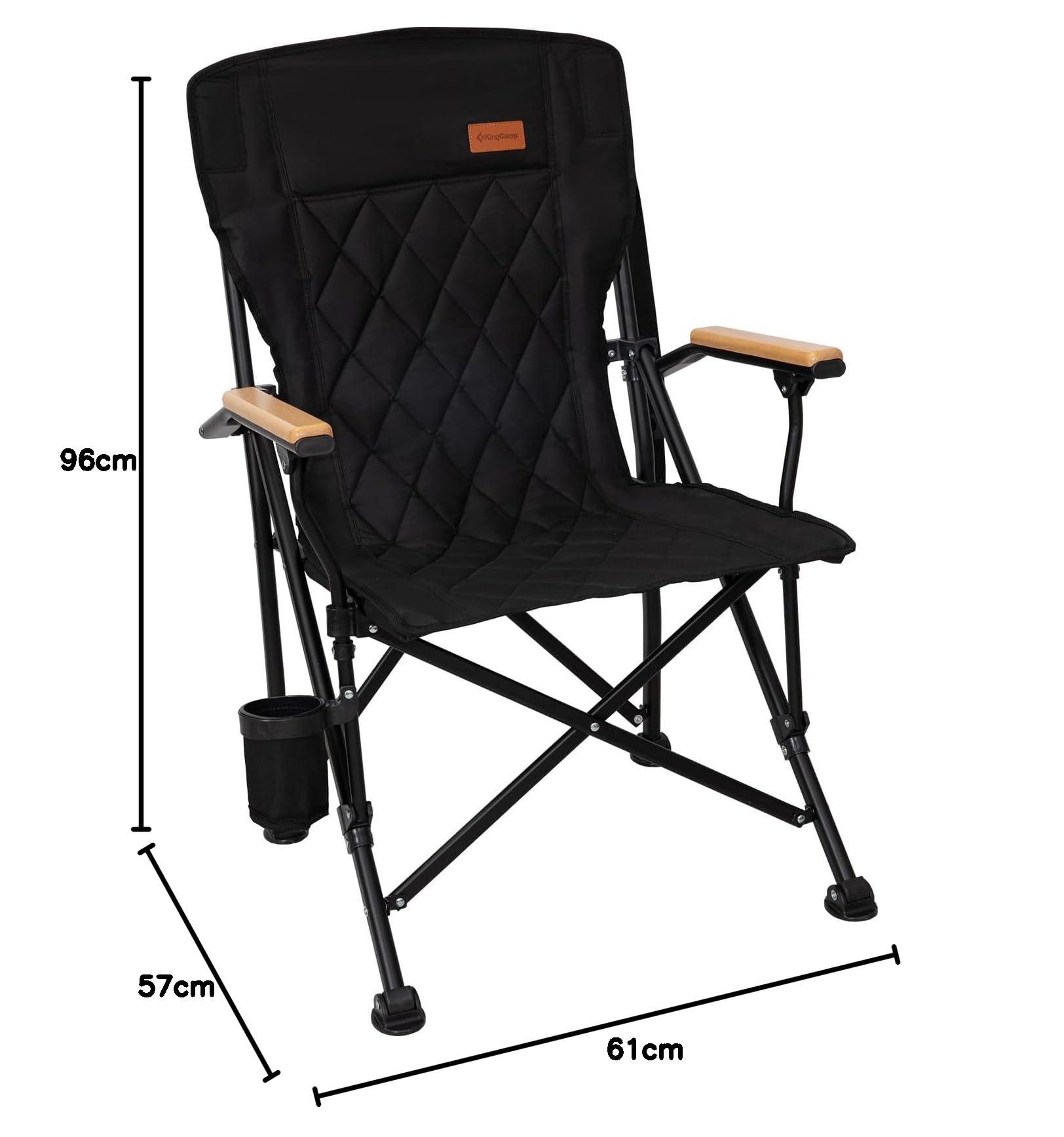 KingCamp GUAVA C00 Padded Folding Camping Chair, High Back Outdoor Armchair with Beech Wood Armrests, Cup Holder, Adjustable Feet & Carry Bag, 300 lbs Capacity