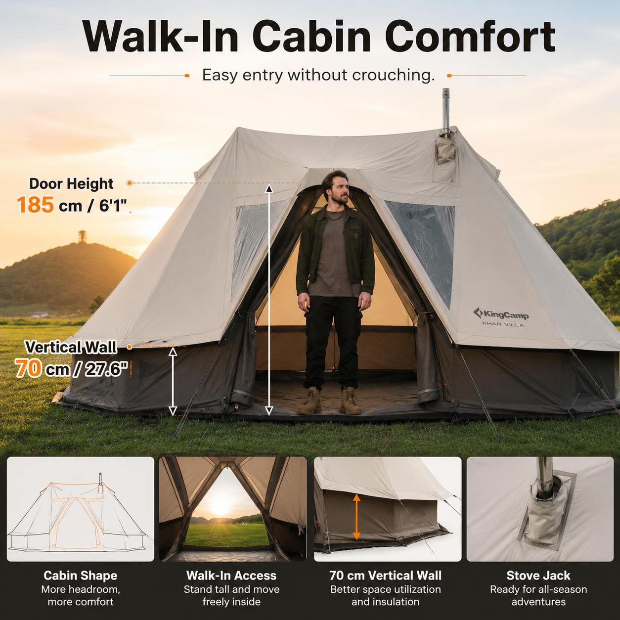 KHAN VILLA 15FT TC Canvas Glamping Tent with Stove Jack