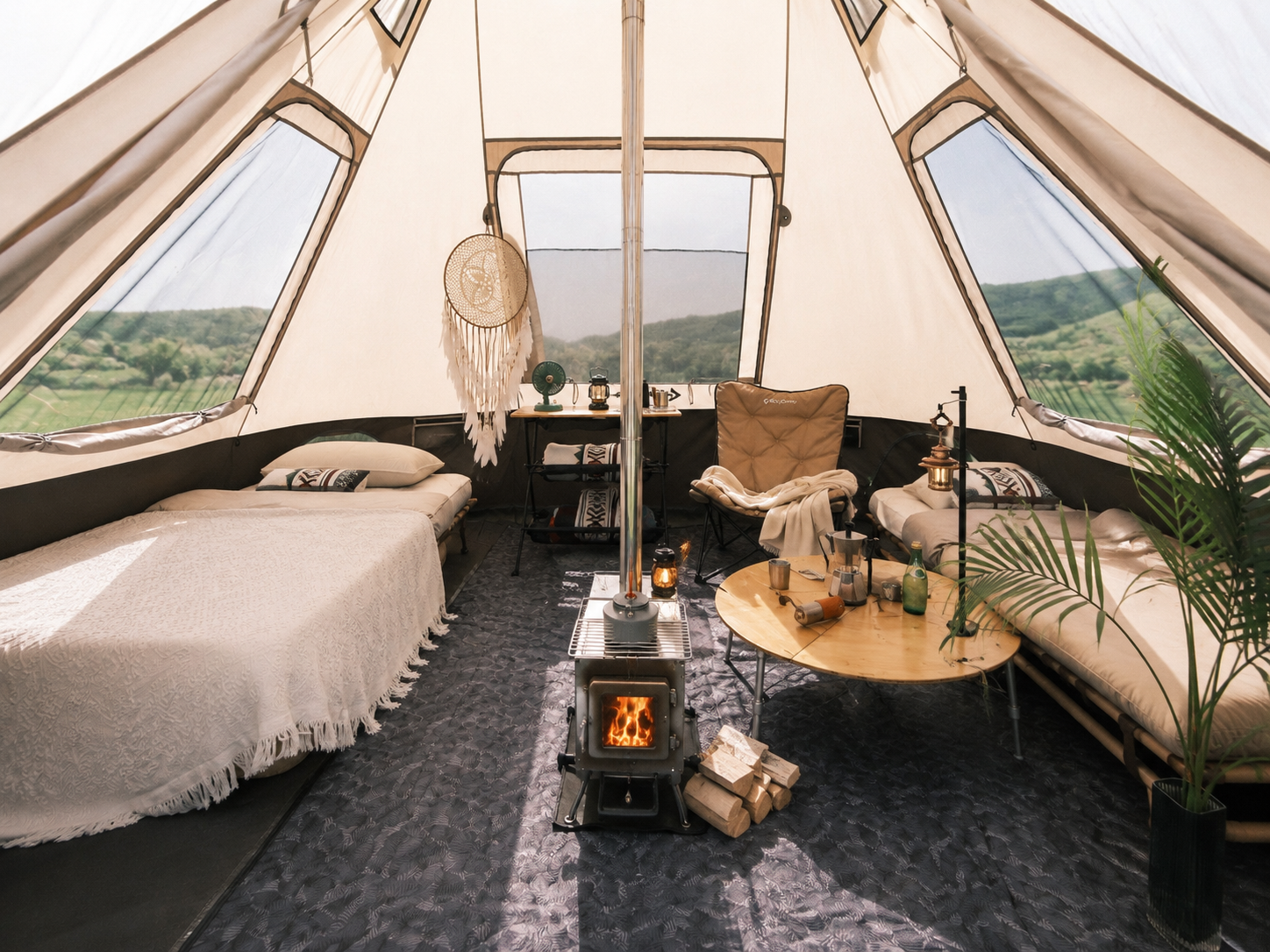 KHAN VILLA 15FT TC Canvas Glamping Tent with Stove Jack