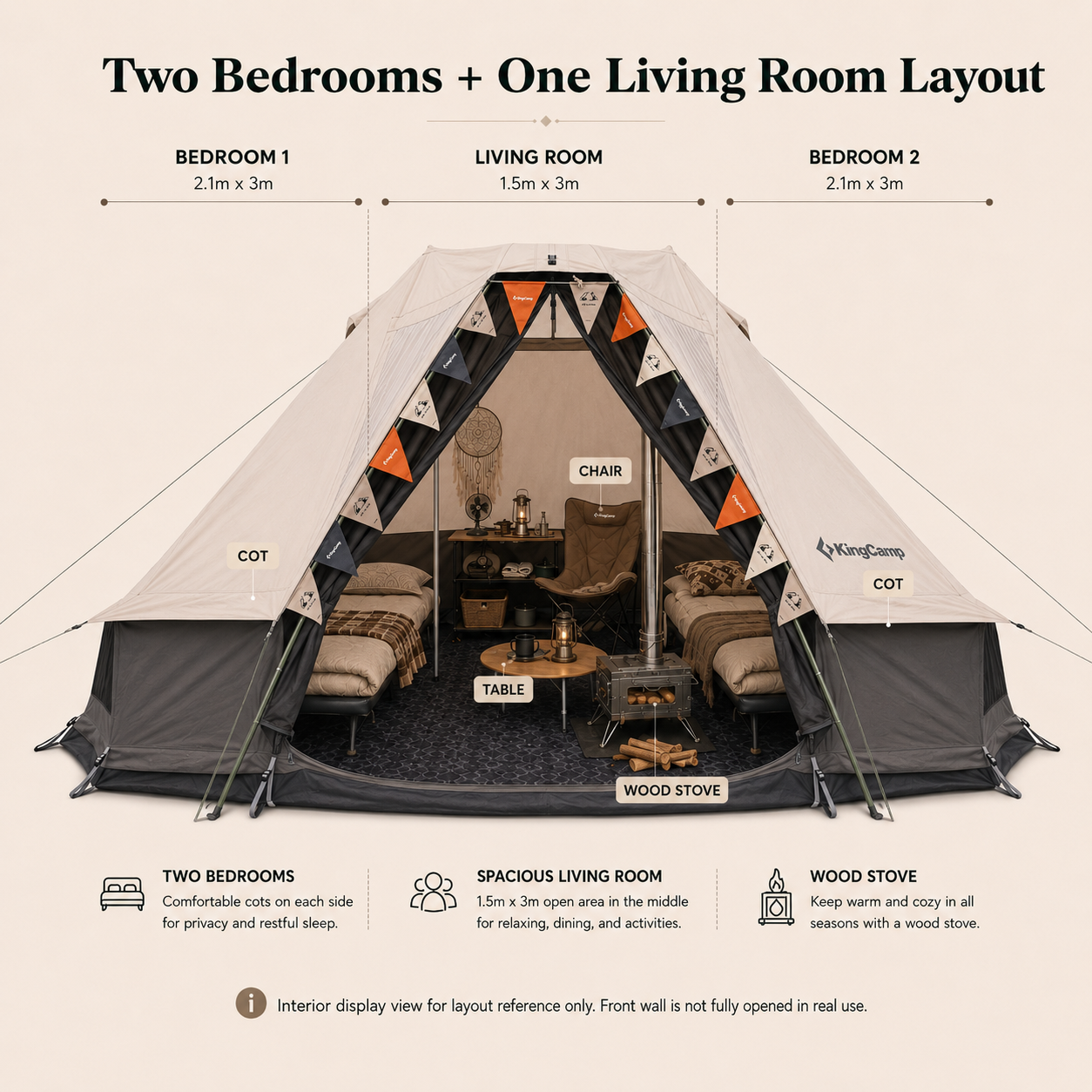 KHAN VILLA 15FT TC Canvas Glamping Tent with Stove Jack